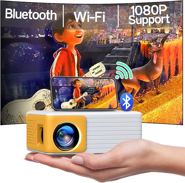 Mini projektor, przenośny projektor WiFi Bluetooth Full HD 1080P, obsługa YOTON projektor telefonu do kina domowego, kompatybilny z komputerem PC, tabletem, Fire Stick, iOS i Android