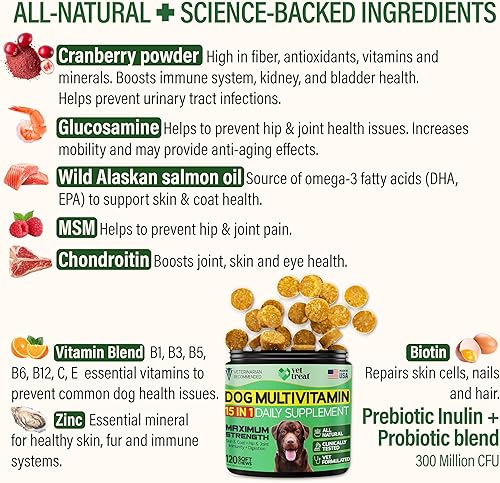 Miniatura 3 de Multivitamínico masticable para perros con glucosamina y aceite de salmón  Hecho en Estados Unidos  Suplemento para cachorros y adultos mayores  120