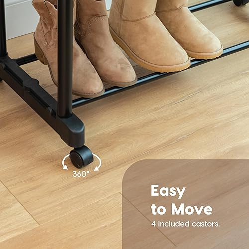 Vista 34 de IRIS USA - Perchero portátil de doble barra de altura ajustable con barra extensible y ruedas bloqueables, ropa rodante, estante de armario de doble