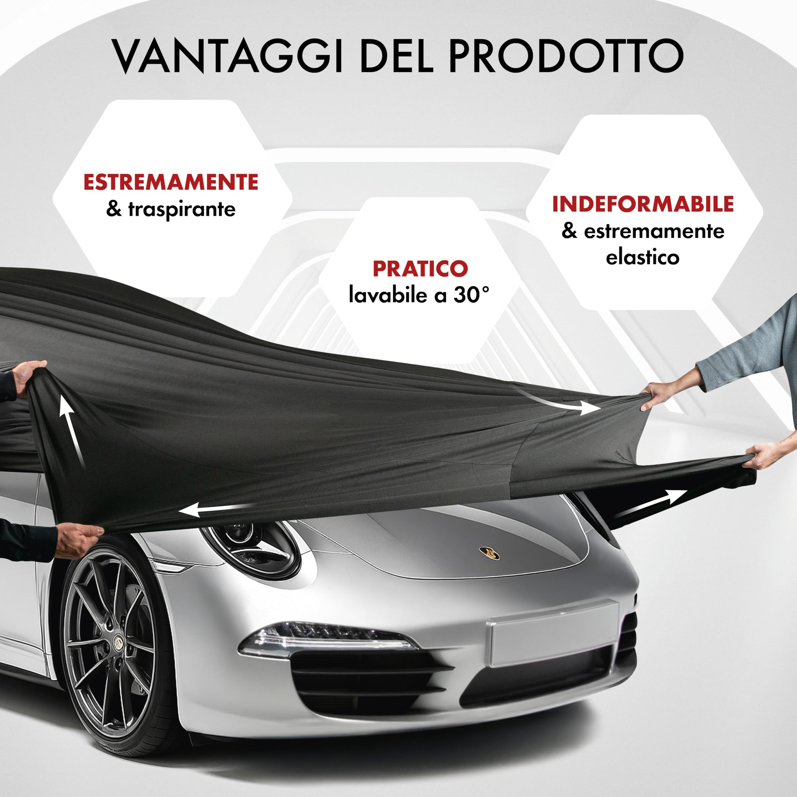 WALSER Telo Copriauto da Interno Elasticizzato Indoor Stretch - Morbido e Antipolvere, Copertura Protettiva per Auto, Protezione Completa in Garage Misura 2 nero