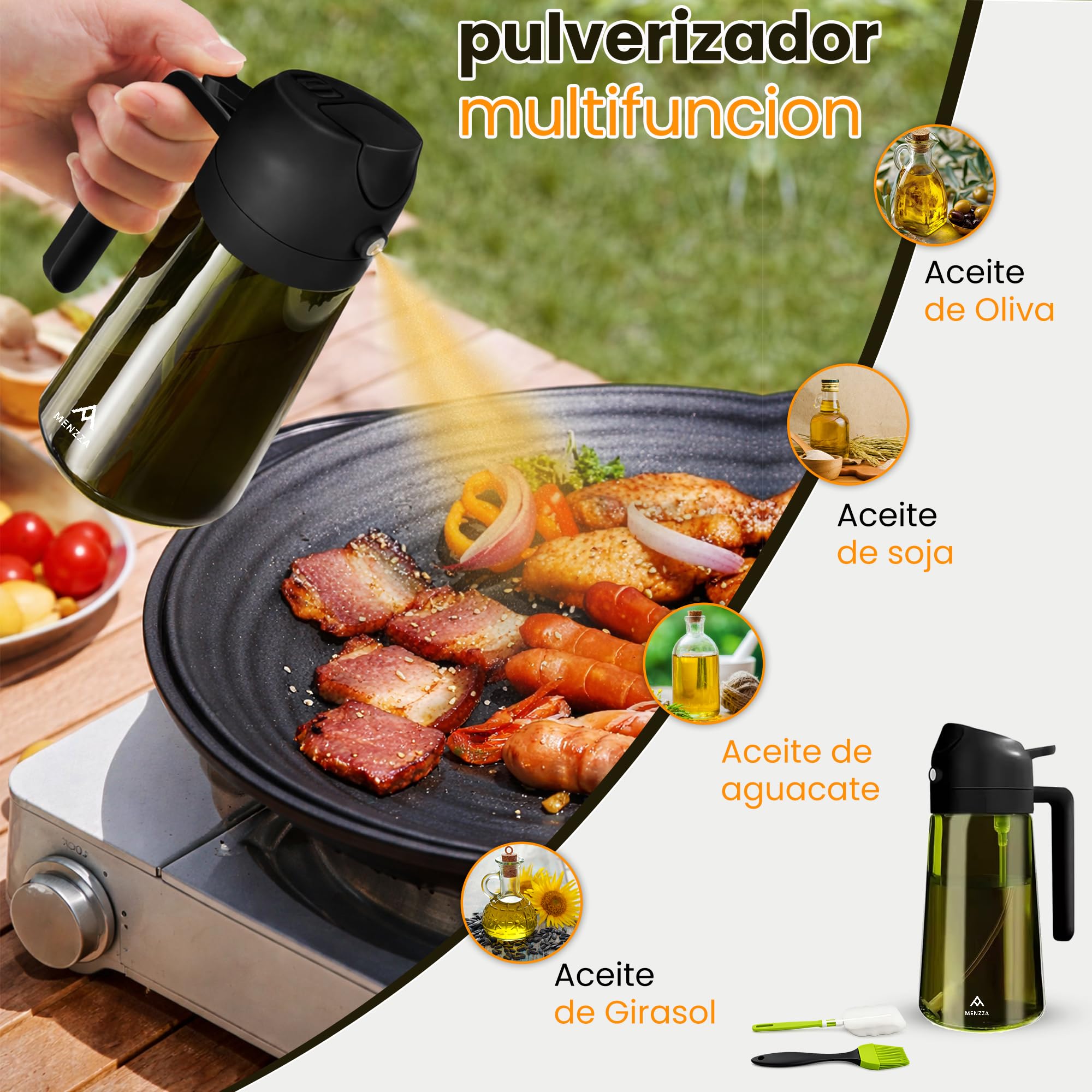 Kit Aceitera 480 ml 4 en 1 I Pulverizador de Aceite en Aerosol I Aparatos, Utensilios y Accesorios para Cocina o Freidora de Aire I Dispensador de óleo