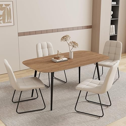 Miniatura 24 de Mesa de comedor moderna de granja de 47.2 pulgadas, mesa de comedor rectangular de madera con patas de metal para 4 personas para comedor, cocina,