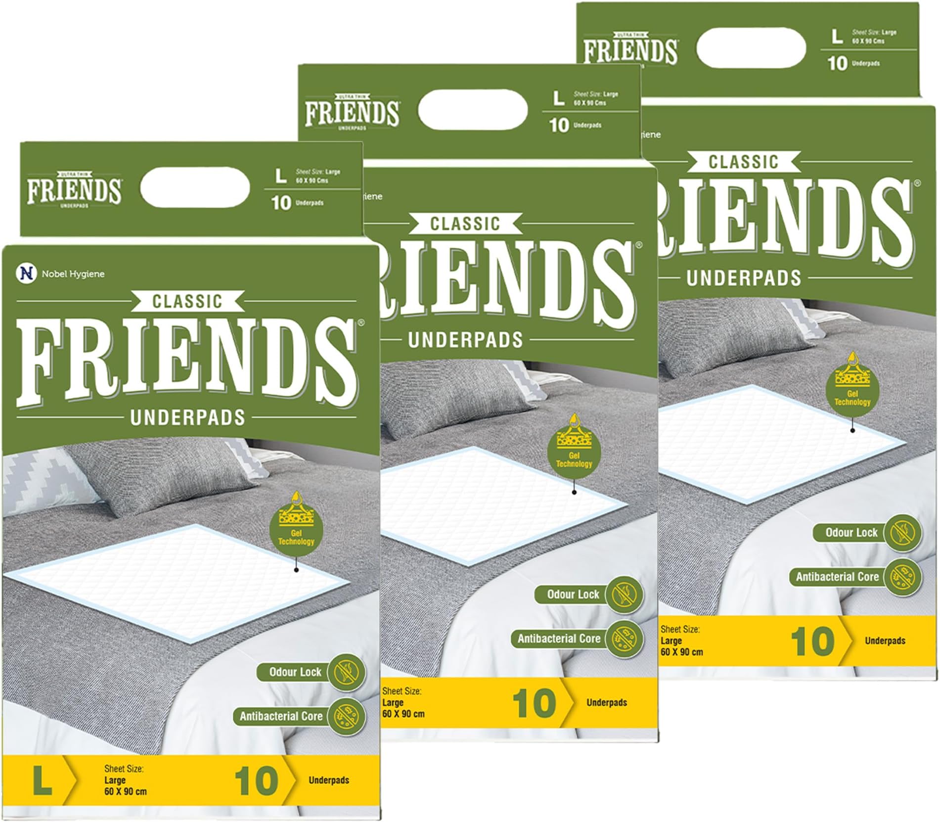 FRIENDS Ultrathin Underpads - Soft & Super Absorbency Disposable Changing Mats - 60 X 90cm, Large - 30 Mats