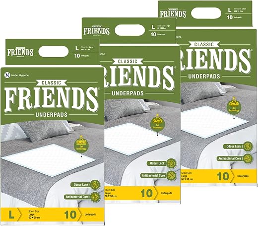 Friends Classic Large Disposable Underpads for Adults (60x90 cm) | 30 Count | Highly Absorbent | Unisex | Rash Protection...