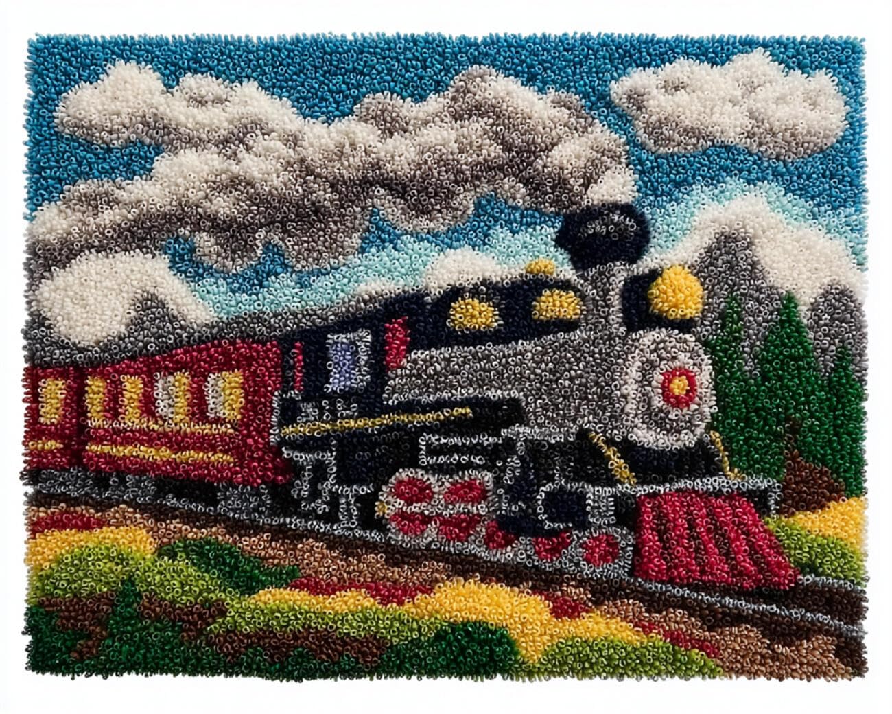AMBATTERY Latch Hook Rug Kit Colorful Train Rug Making Kit for Adults and Beginners，Carpet Latch Hook Kits Embroidery Needlework DIY Crafts 21x29in