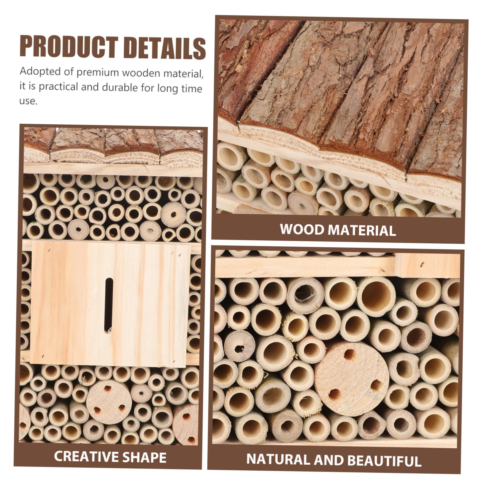 YARNOW Casetta in Legno per Api e Insetti Benefici, Rifugio Naturale Beige per Attrarre Insetti Utili e Mantenere L'ecologia del Giardino, Stile Casa in Legno