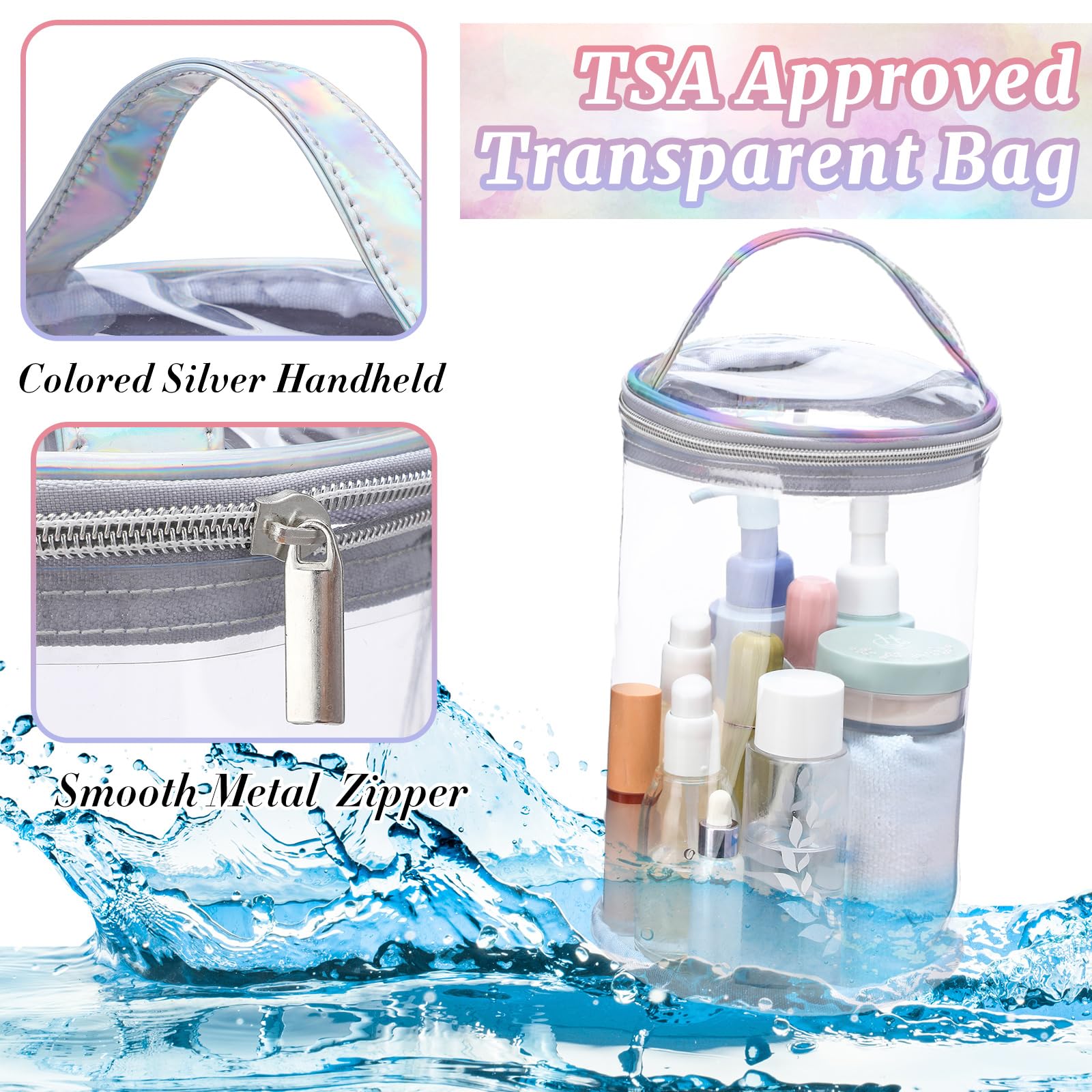Bolsa de maquillaje transparente de playa, bolsa de aseo para loción, bolsa de cosméticos impermeable de PVC, bolsa de cosméticos con tortuga, velero, estampado floral hawaiano, bolsa organizadora