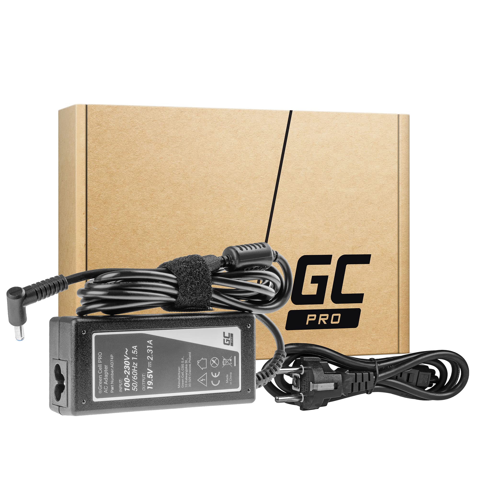 Green Cell Caricatore per laptop HP 250 255 G2 G3 G4 G5, HP ProBook 450 650 G2 G3 G4 con cavo di alimentazione (19.5V 2.31A 45W) colore: nero
