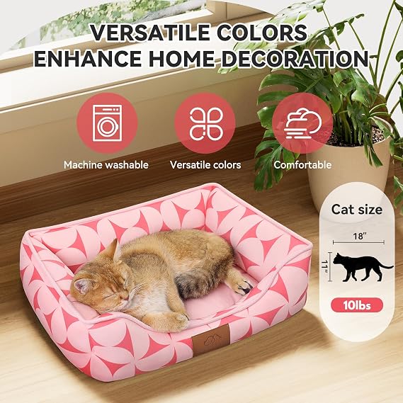 Zerbuger 20in Pink Pattern Rectangle Cat Dog Bed Machine Washable Sofa