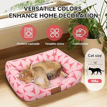 Zerbuger 20in Pink Pattern Rectangle Cat Dog Bed Machine Washable Sofa