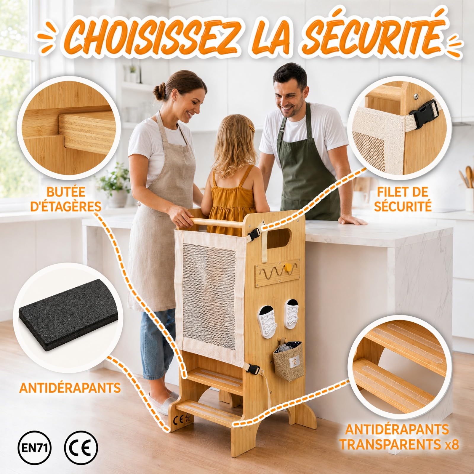Tour d Observation Enfant 5 en 1 en Bambou - Tour d'observation Montessori