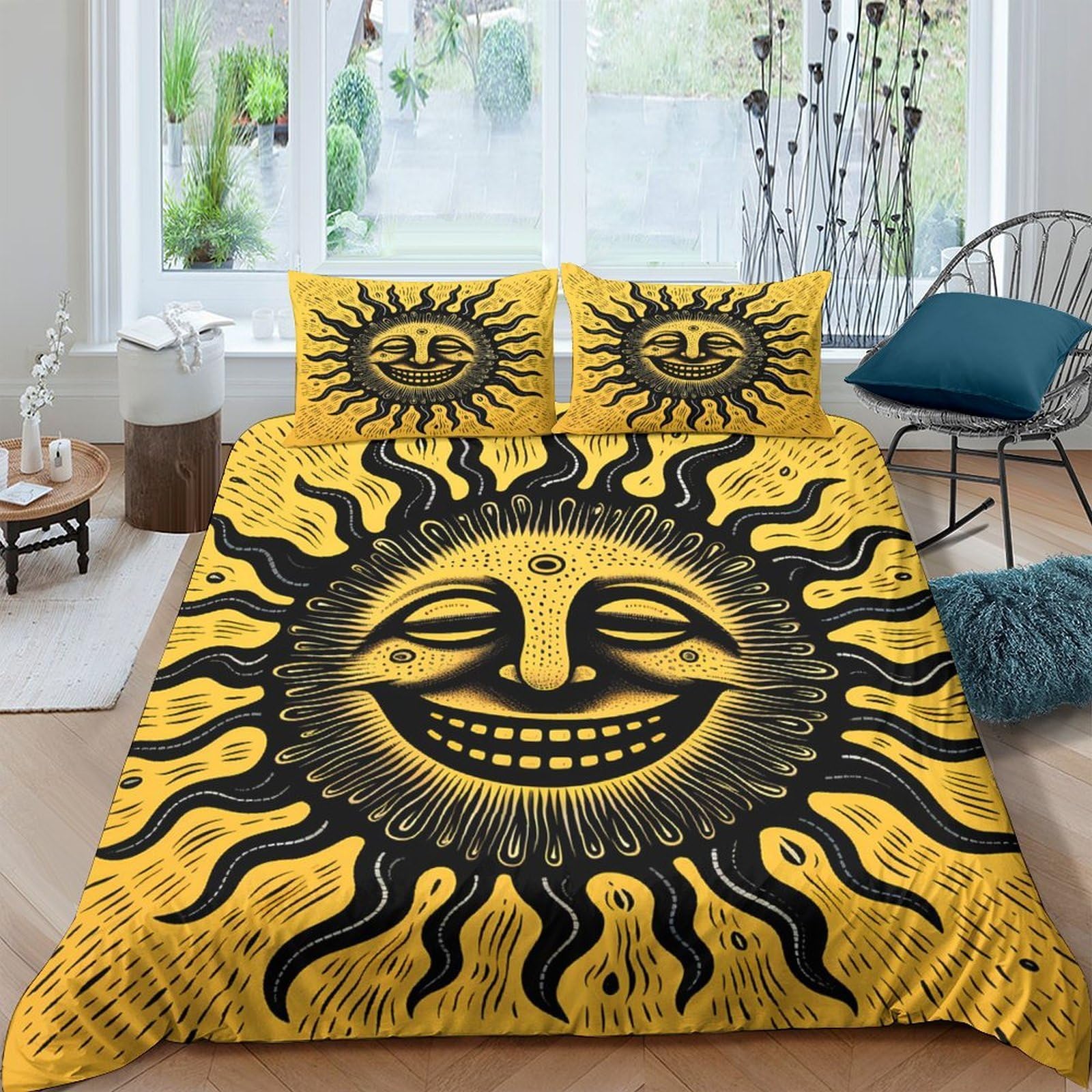 Ctjqhvkz Style-4 3D Printed Sun Face Fitted Sheet Microfiber Yellow Art Mattress Cover For Bedroom Dorm Home Easy Care Decor Single（135X200cm）