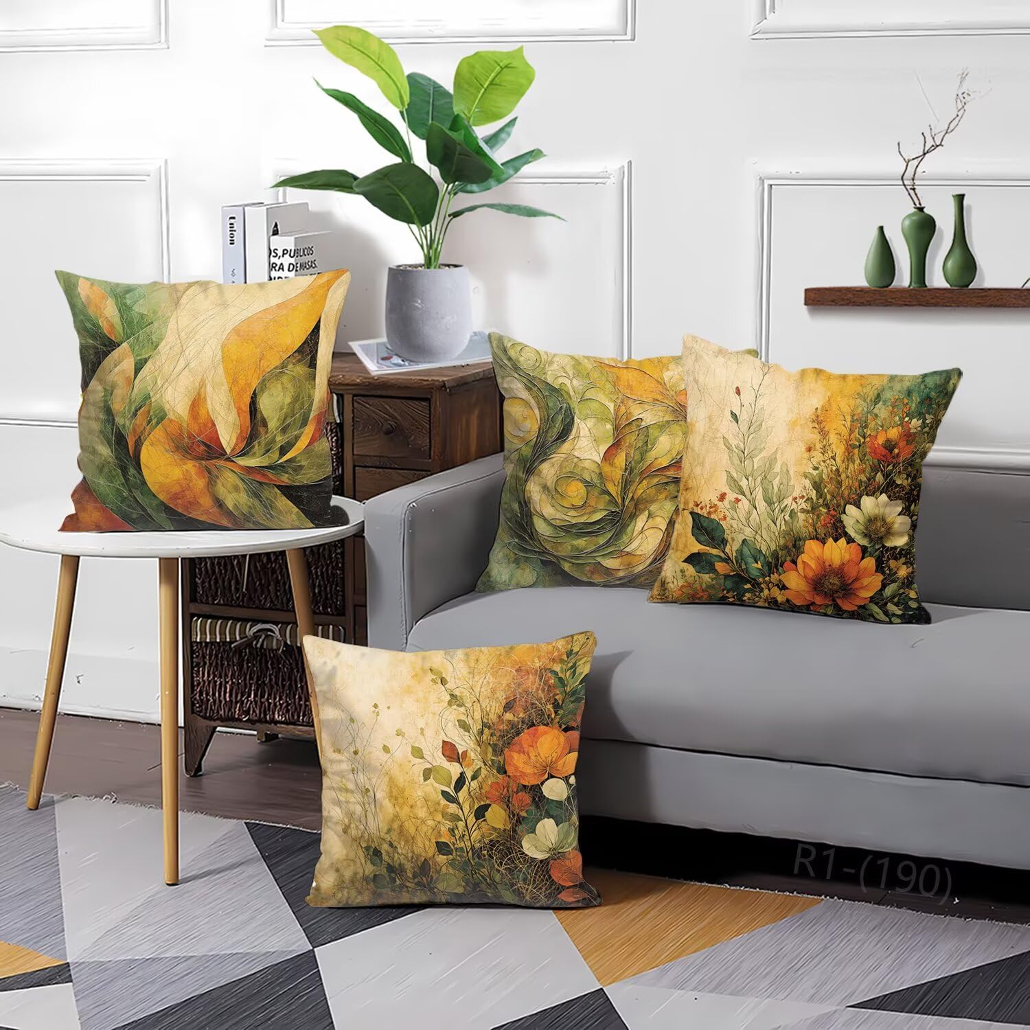 Cuscini Divano Pianta Federe Cuscino Divano 50x50 Copricuscini Federe 4 Pack Astratto Cuscini Decorativi, con Cerniera Invisibile Fodere Cuscino per Giardino Soggiorno Camera Decorazioni Casa H2-190