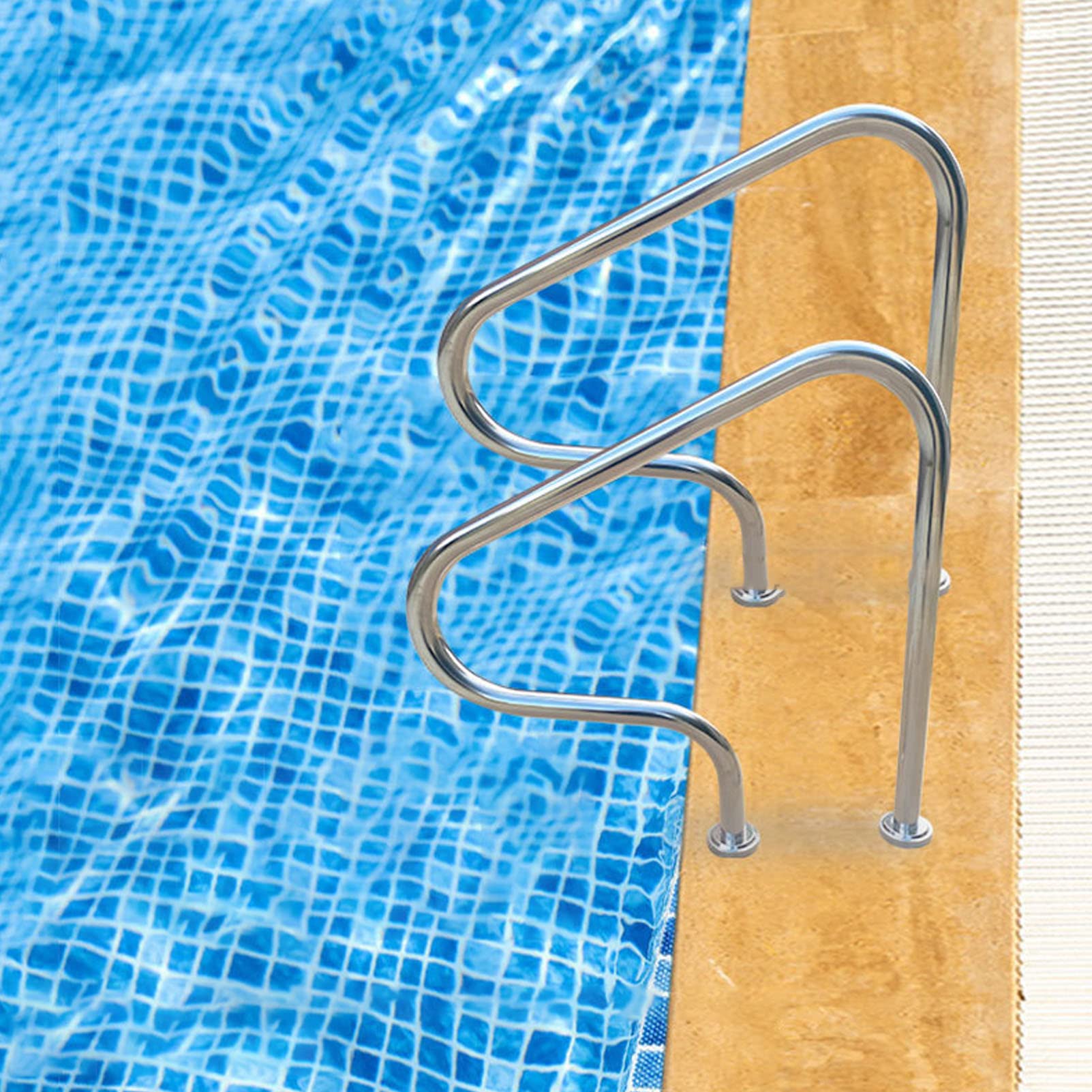 Pool-Geländer für den Einstieg in den Pool Pool-Handlauf 304 Edelstahl Pool-Leiter Pool-Haltegriff mit einfach zu montierender Grundplatte