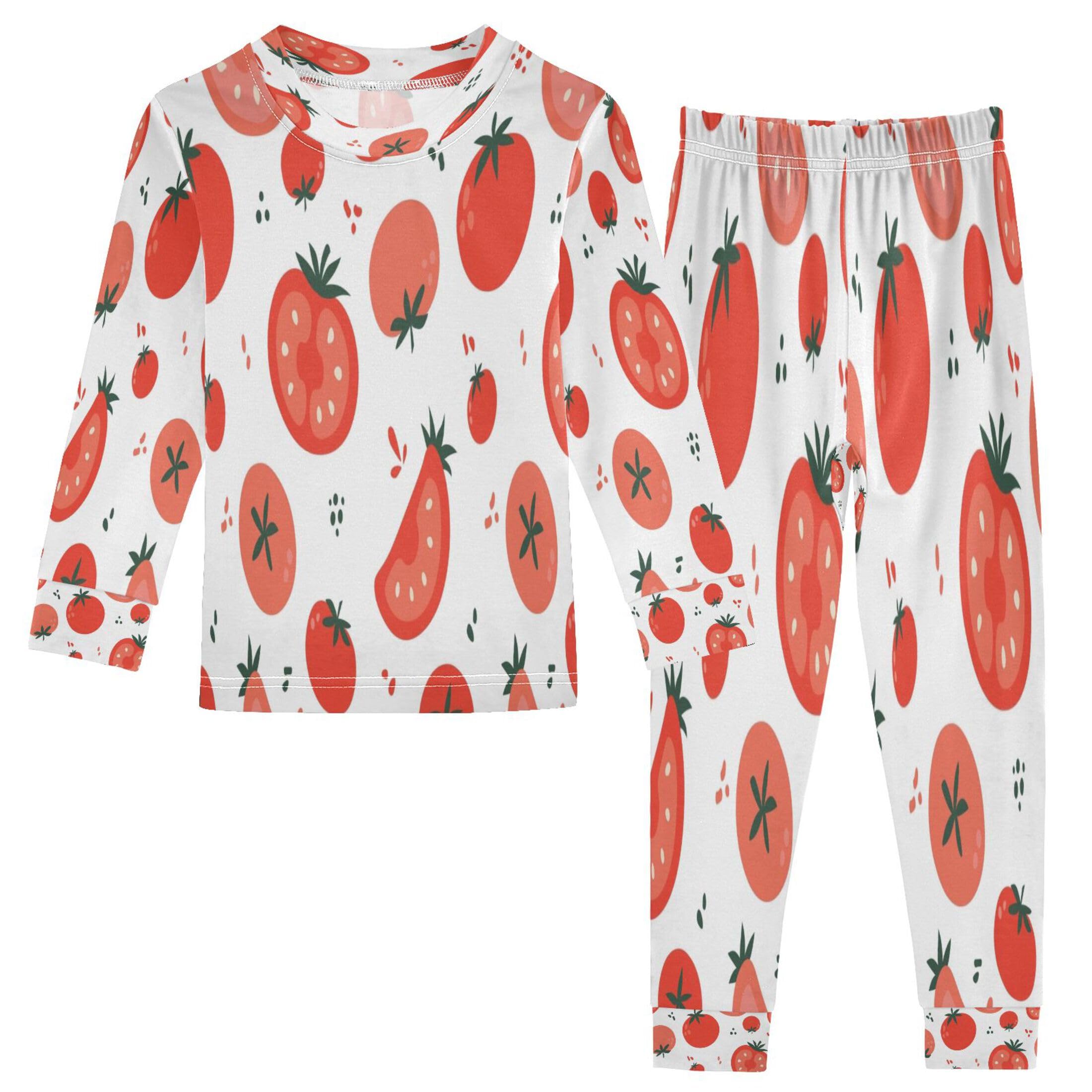 Vozoza Natural Red Tomato Pajama Sets Long Sleeve Top with Pants Cotton Soft Sleepwear 2 Piece Pjs Set Size 4T