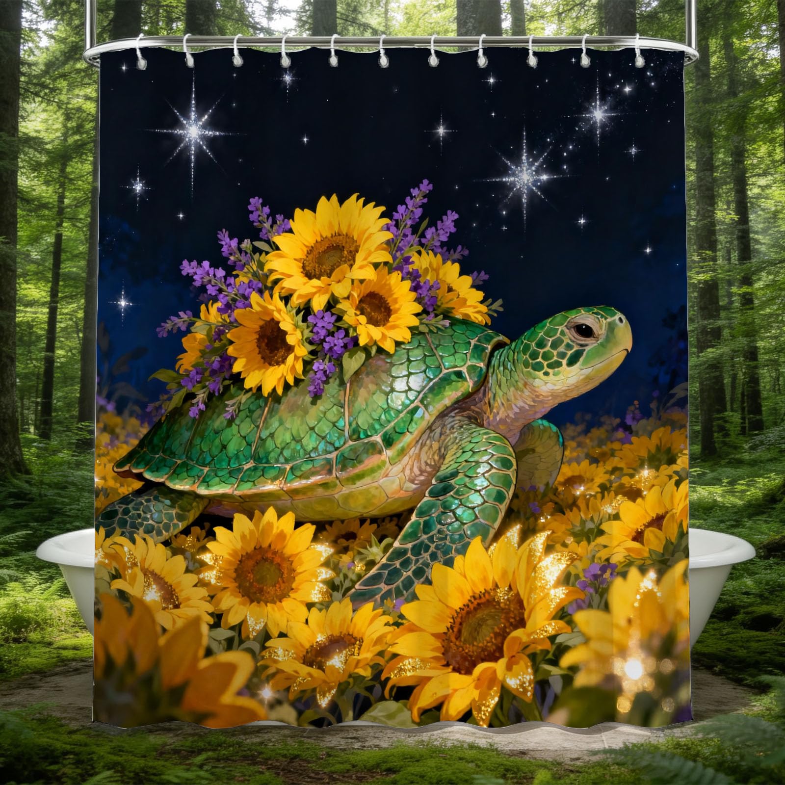 Hongduo 3D Cartoon Sea Turtle Shower Curtain for Stalls Bathtubs Art Style Bathroom Decor Shower Curtain Set Polyester Fabric Waterproof 120x180cm/48X71 Inch with Hooks