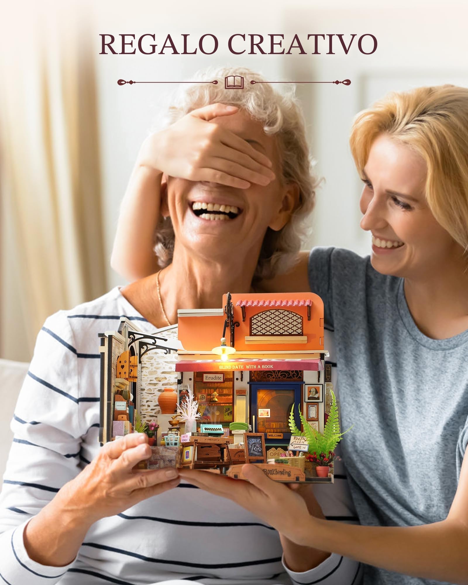 Rolife Casa de Muñecas Librería de Esquina con Luces LED DIY Miniatura Casa de Muñecas Kit con Muebles Modelo de Madera 3D Puzzles para Niños y Adultos