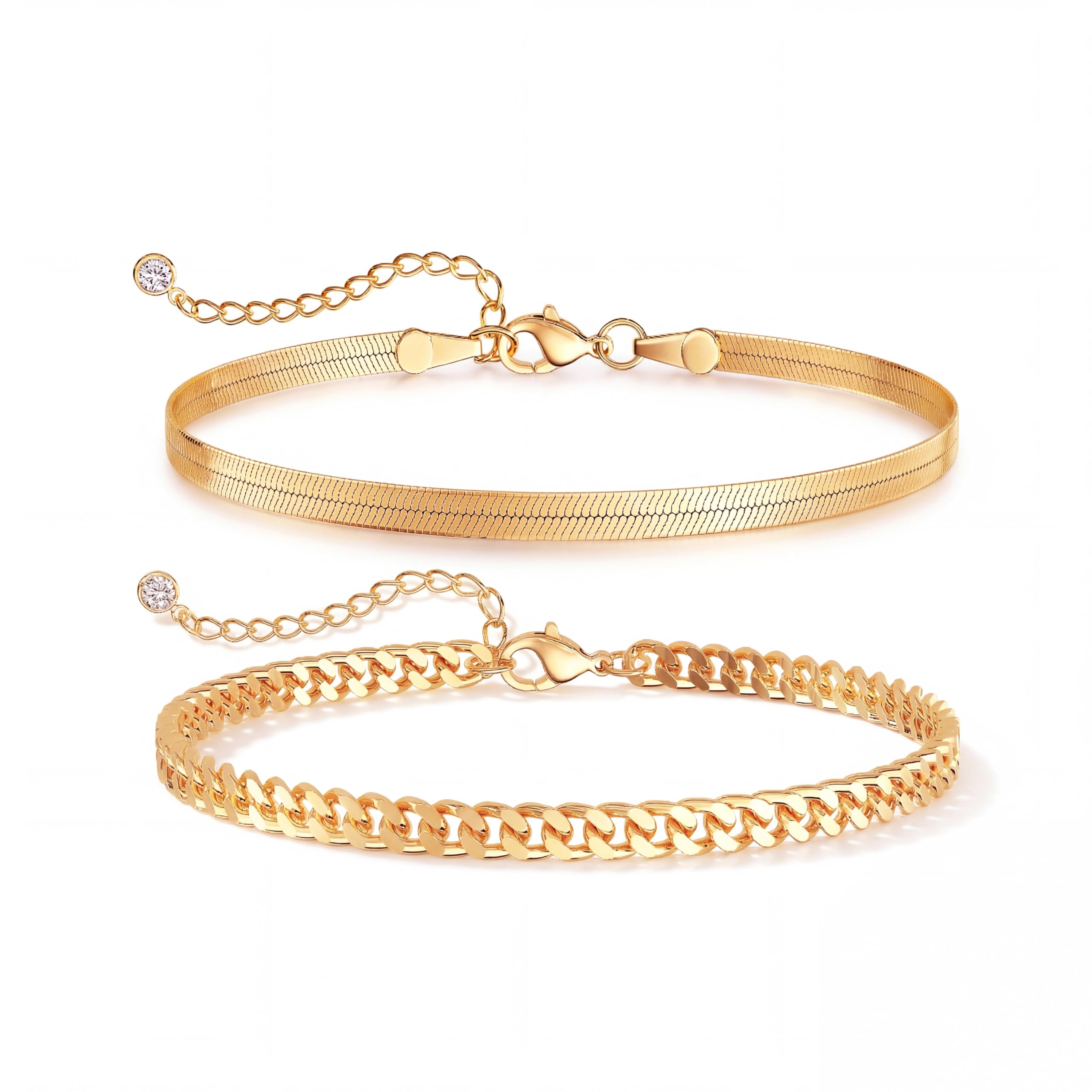 Tobilleras para mujer chapadas en oro de 14k ajustables e impermeables 7