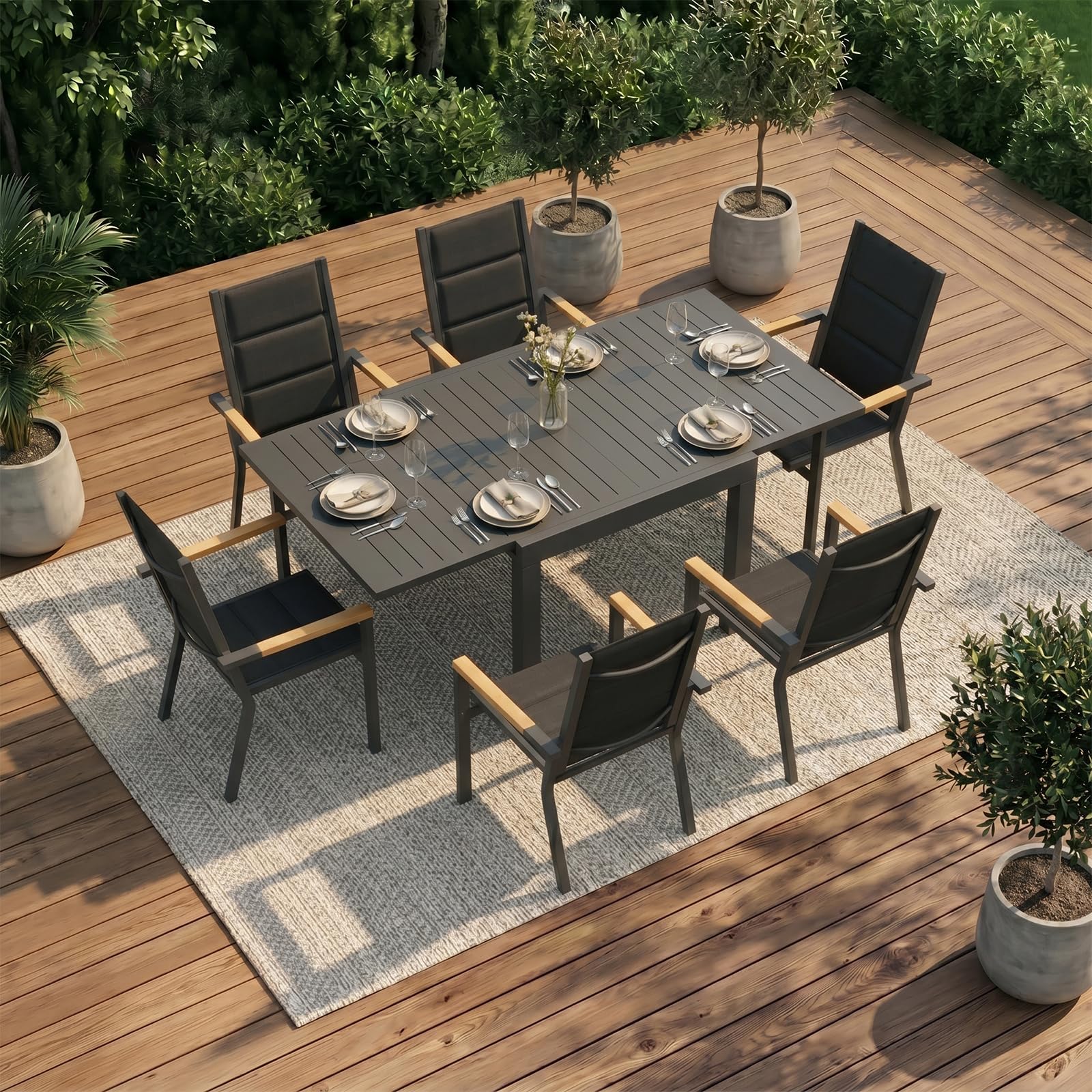 TRIUMPHKEY Gartentisch Ausziehbar, Gartentisch Wetterfest mit Aluminium, 80/160 x 75cm Esstisch Ausziehbar für 4-6 Personen, Geeignet als Gartentisch Partytisch Balkontisch, Dunkelgrau