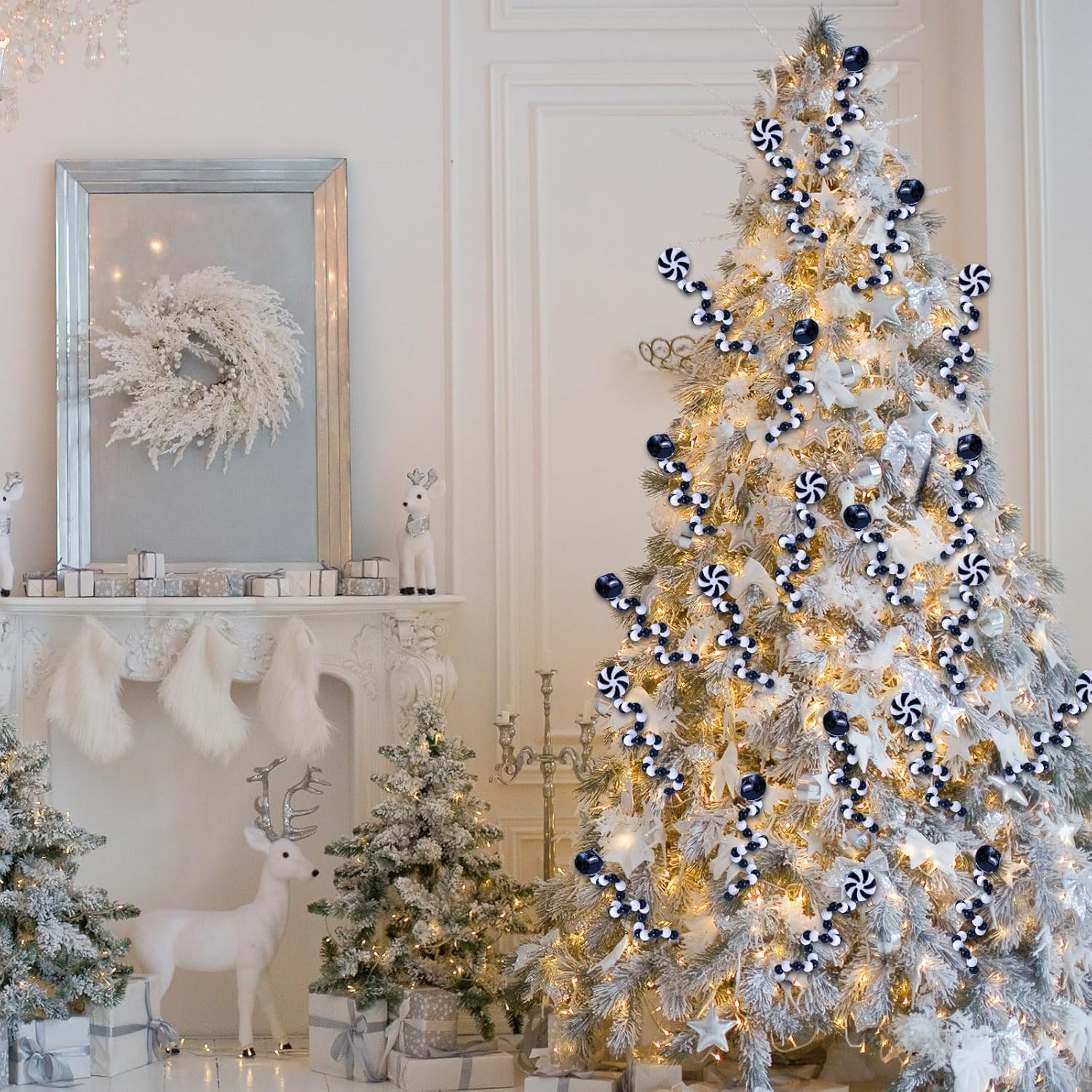 Tigeen 50 Pcs Christmas Candy Cane Pick White Black Christmas Tree Curly Pick Ornaments Xmas Candy Shape Tree Topper Decorations Home Office Crafts - Image 2