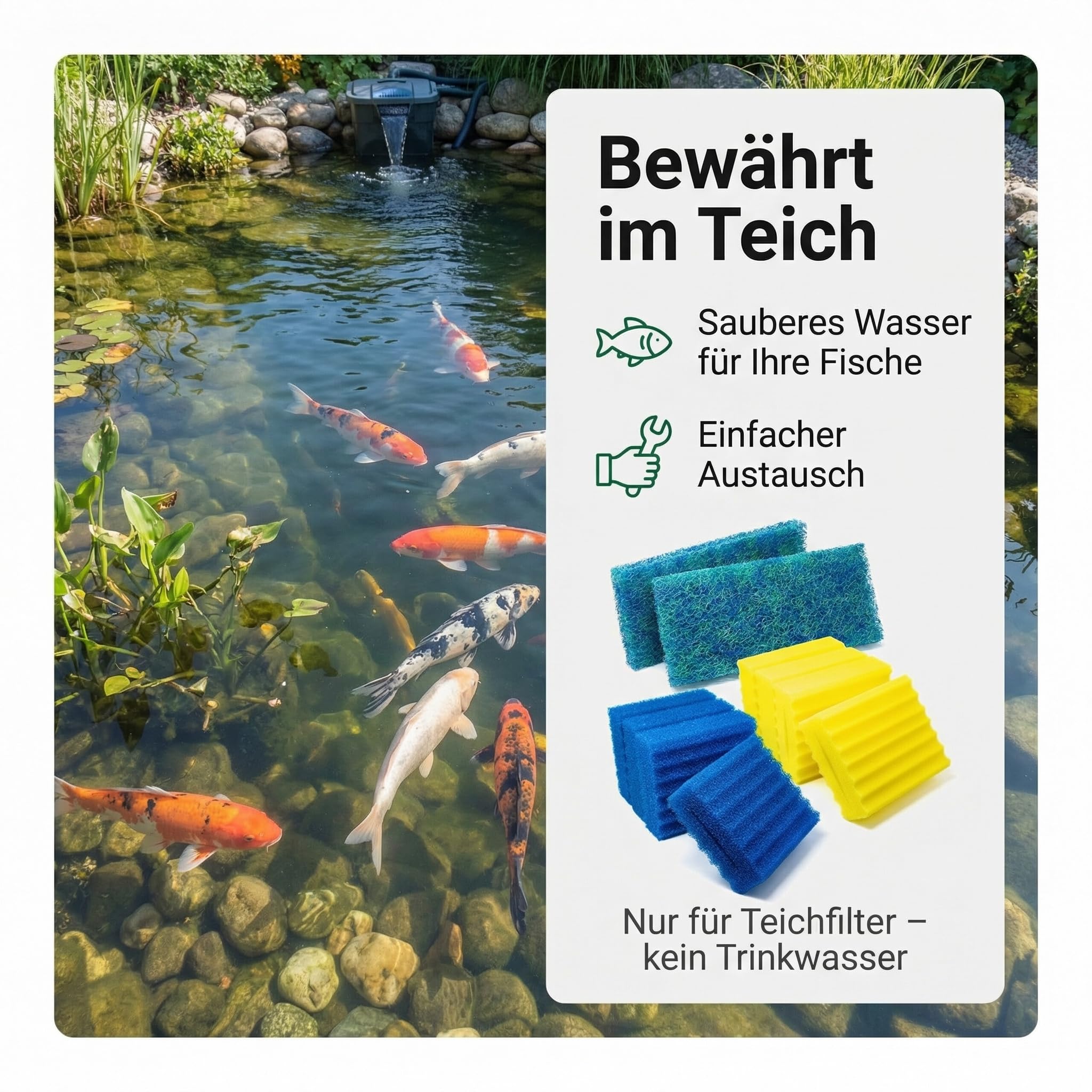 Pondlife Teichfilter Ersatzschwamm- & Japanmatten-Set kompatibel mit OTF 16000 & 350B, passgenaue Filtermedien, Filterschwamm + Japanmatte, auswaschbar, mechanische/biologische Filterung