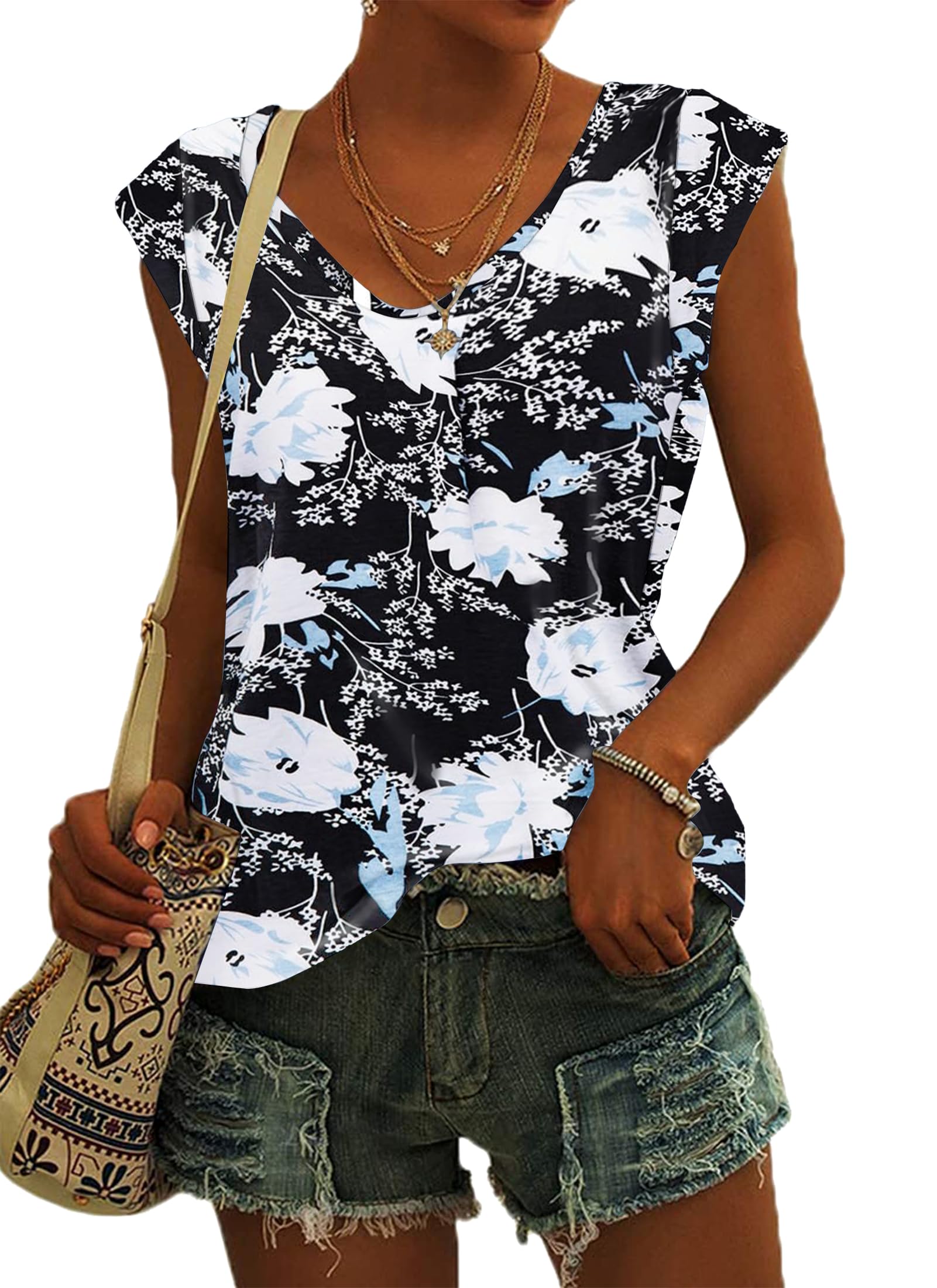 NARRAME Camiseta de Manga Casquillo para Mujer, Camiseta sin Mangas de Verano, Blusas holgadas Informales Simples