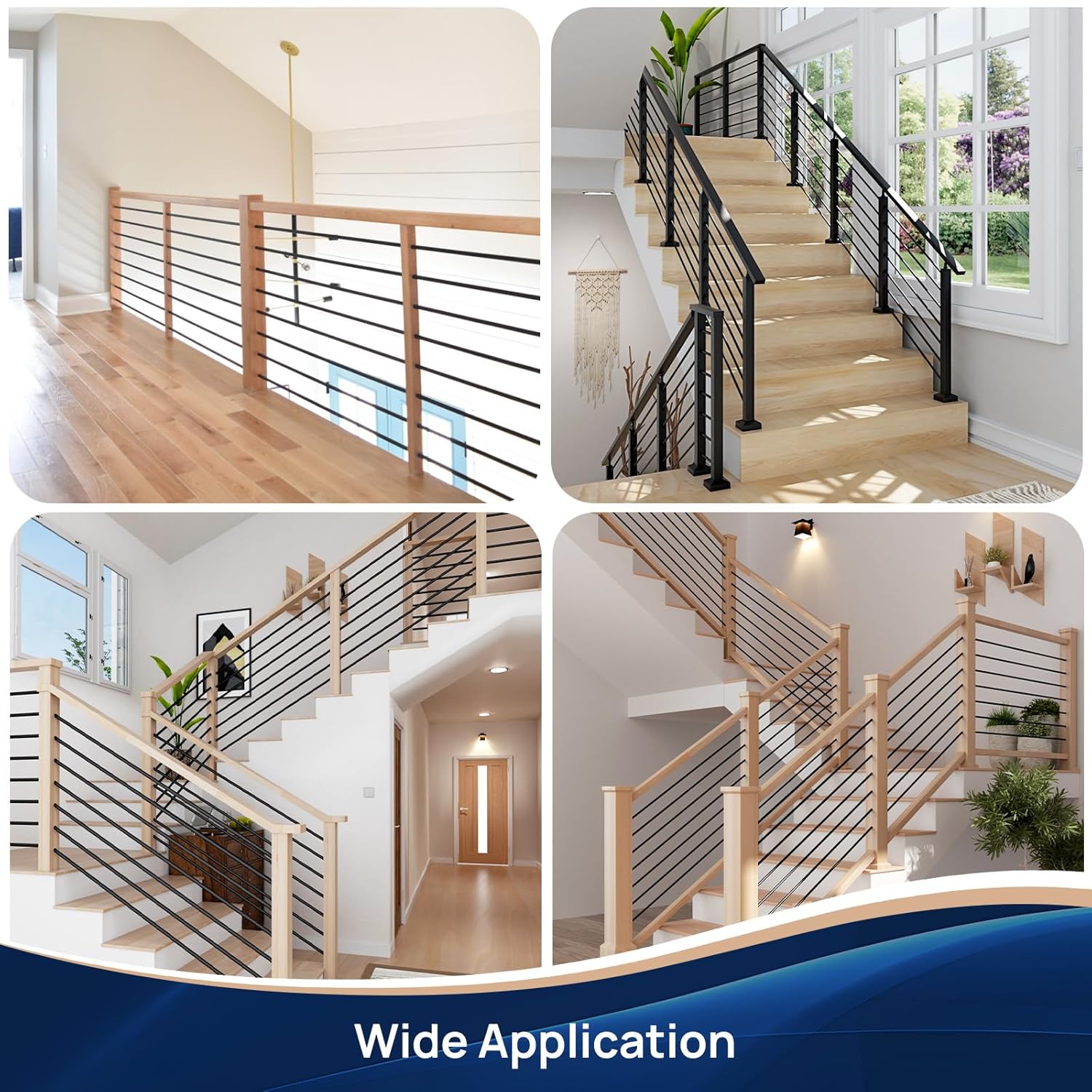 7 Pack 6 FT x 35/64 inch Iron Stair Balusters with 14mm Wood Drill Bit, Matte Black Hollow Horizontal Interior Baluster, Stair Railing Spindles for Indoor Staircase