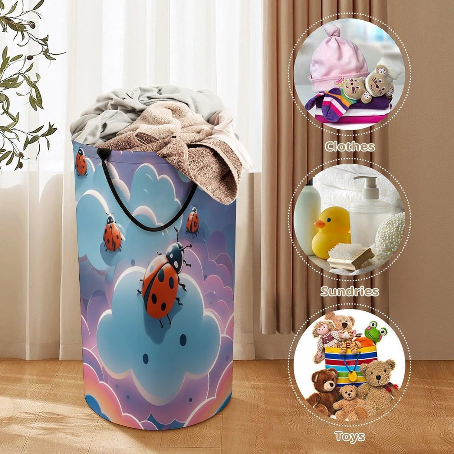 Ladybug And Cloud Laundry Hamper Large Collapsible Laundry Basket with Handles Waterproof Clothes Hamper Portable Dirty Clothes Basket for Bedroom Laundry Room Closet Bathroom