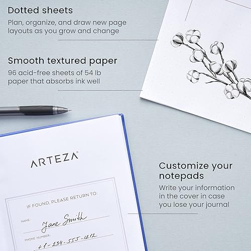 Miniatura 4 de Arteza - Paquete de dos diarios de 6pulgadas x 8pulgadas, 96 hojas, color azul cobalto y gris, con tapa dura, papel de puntos suave para escribir o