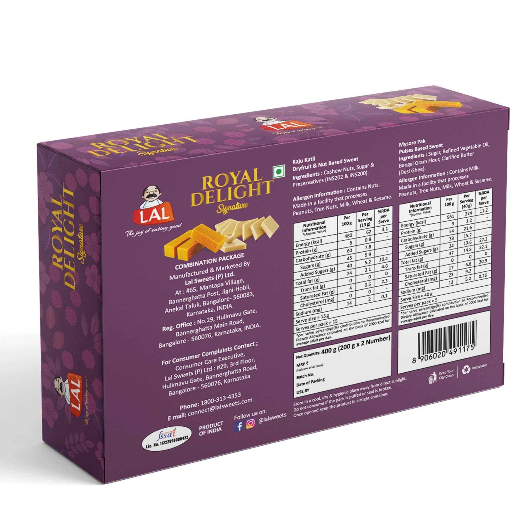 Lal Sweets Royal Delight 400g with Rakhi | Includes Kaju Katli & Mysore Pak 200g Each | Raksha Bandhan Sweet Assortment Pack | Traditional Mithai 3