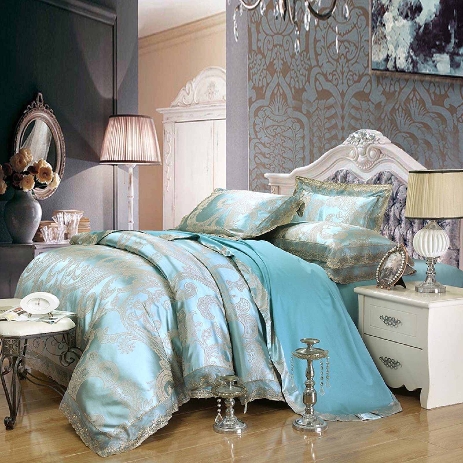 シルクベットカバーセット　クィーンサイズ Amazon｜サテンシルク寝具セットクイーンキングサイズベッド