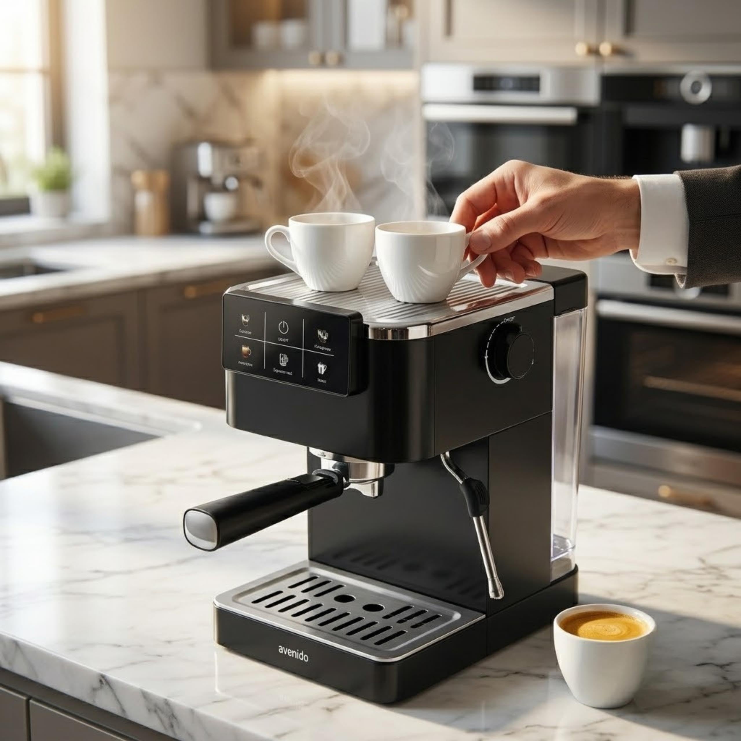 Ekspres do kawy ciśnieniowy, 20 bar, kolbowy do kawy mielonej, system spieniania mleka, 5 programów, espresso, podwójne, amerciano, espresso cool, spienianie mleka, 2 sitka, czarny