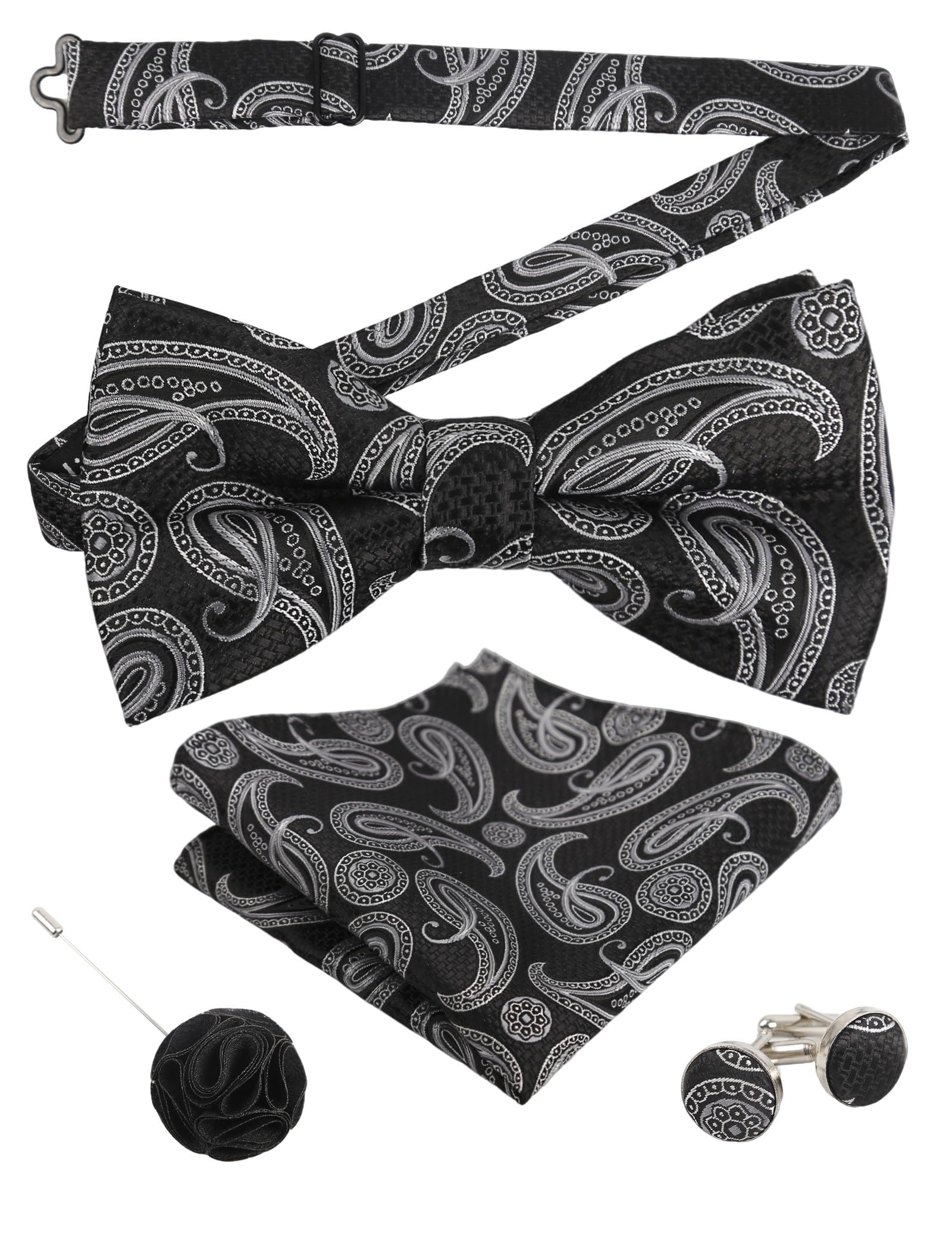 Alizeal Mens 4pcs Vintage Paisley Bow Tie Set