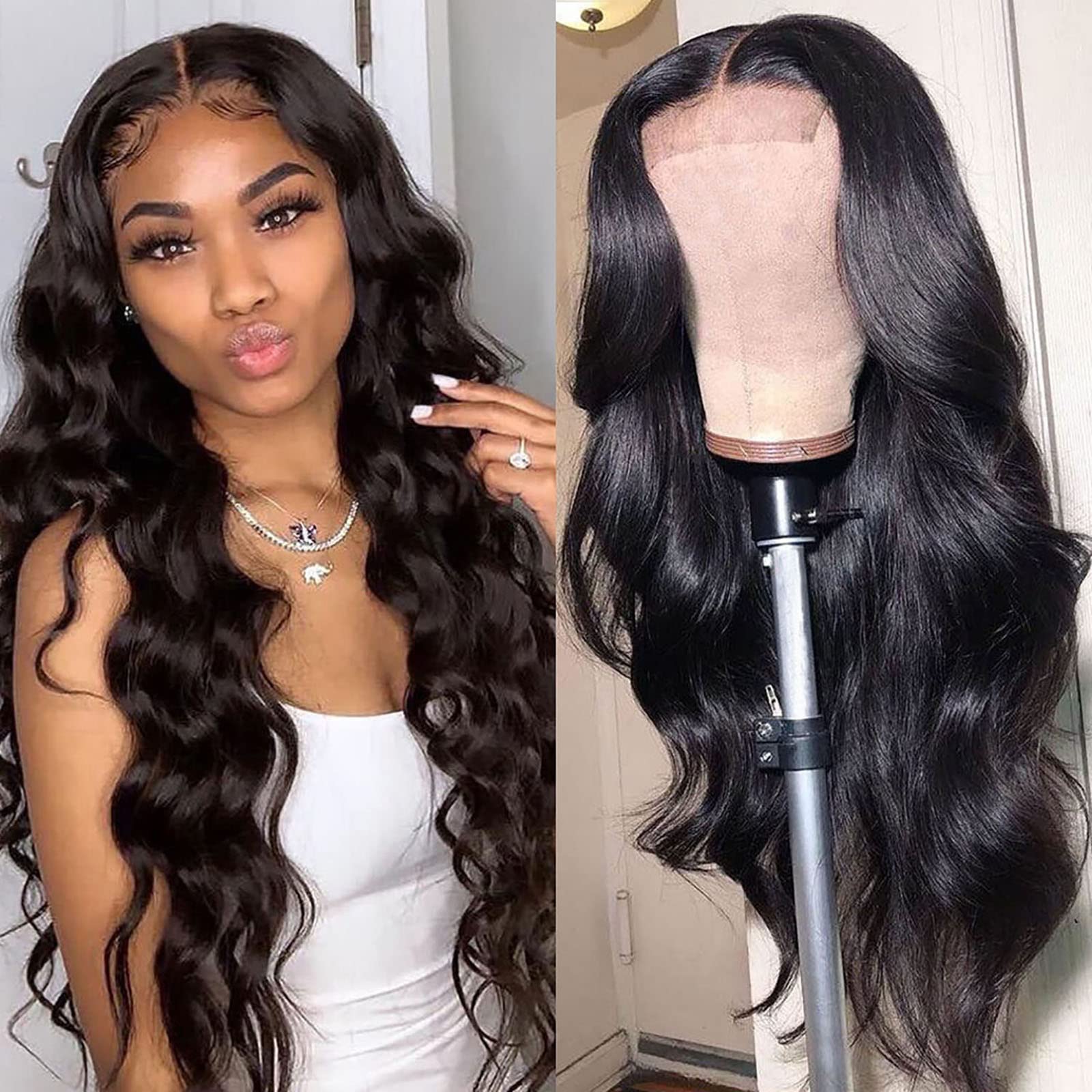 NewYou Body Wave Lace Front Wigs Human Hair for Black Women 4x4 Lace Closure Wigs Human Hair Pre Plucked With Baby Hair 150% Density Brazilian Virgin Human Hair Wigs Natural Color 16 Inch