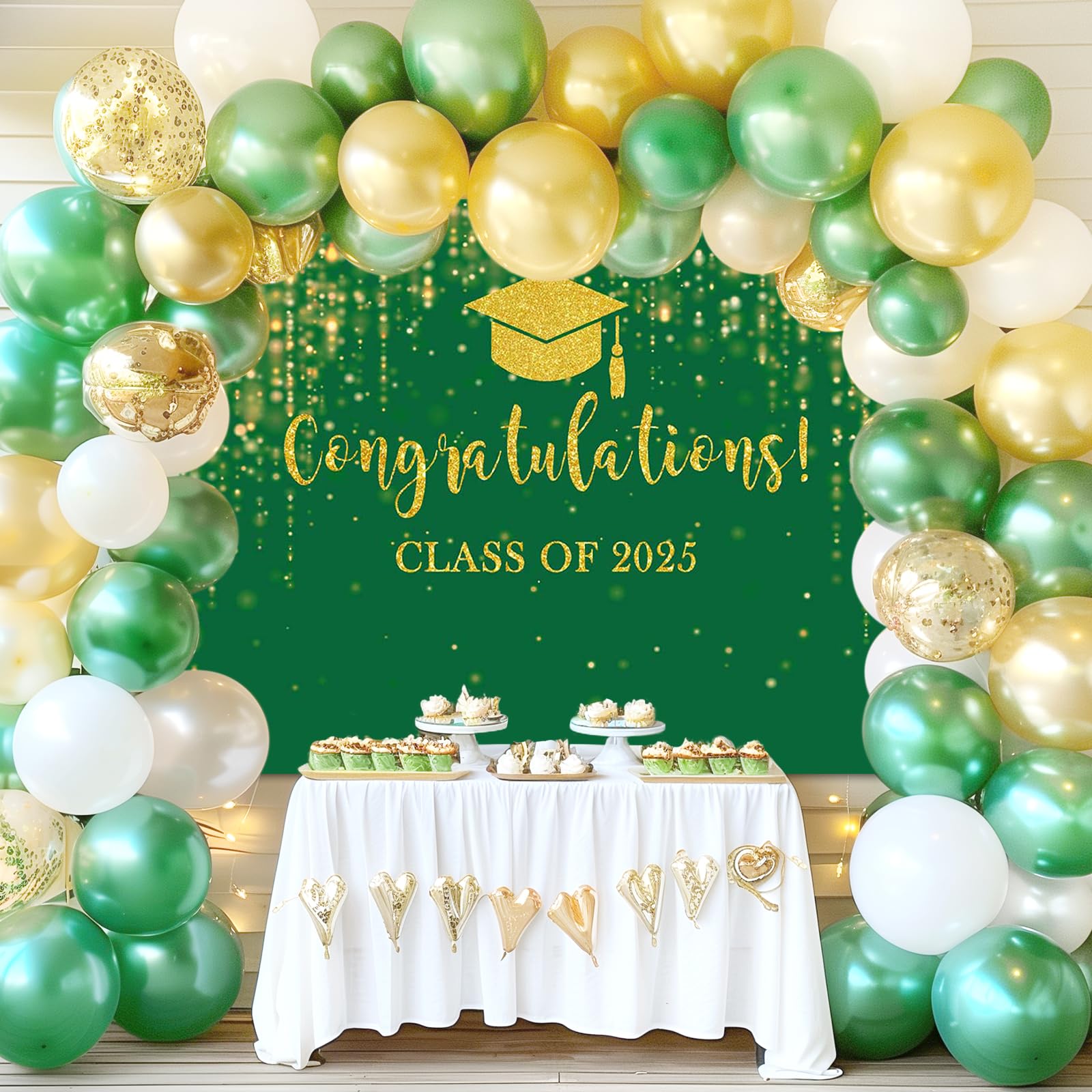 Mocsicka Class of 2024 Backdrop Green Gold Glitter Bokeh Graduation Party Background 2024 Congrats Grad Prom Party Cake Table Decoration Photo Booth Props (10x7ft)