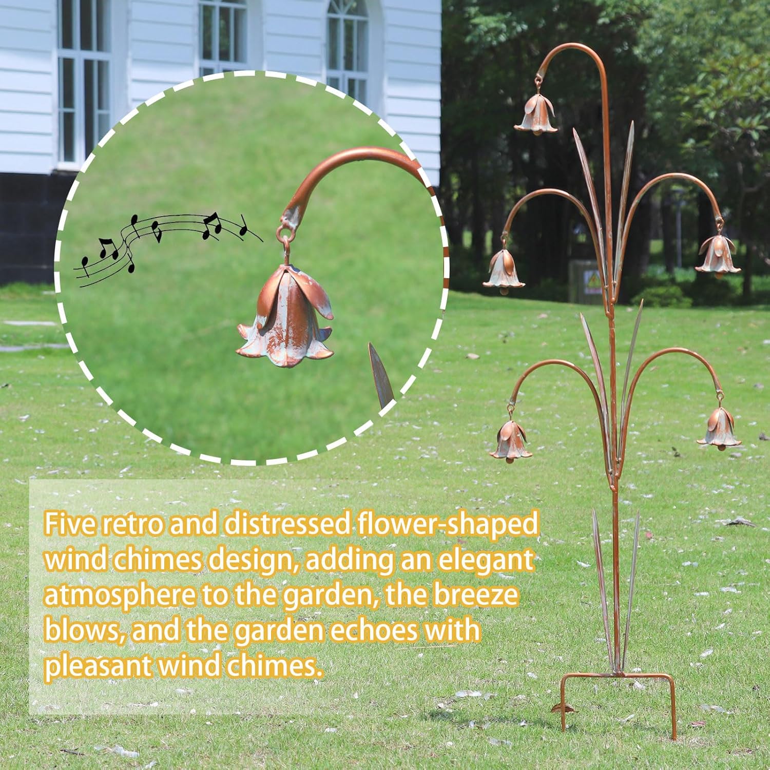 Gardens Metal Flowers with Bells for Outside Garden Art, Decorative Garden Stakes, Outdoor Decoration for Patio Garden Decor.