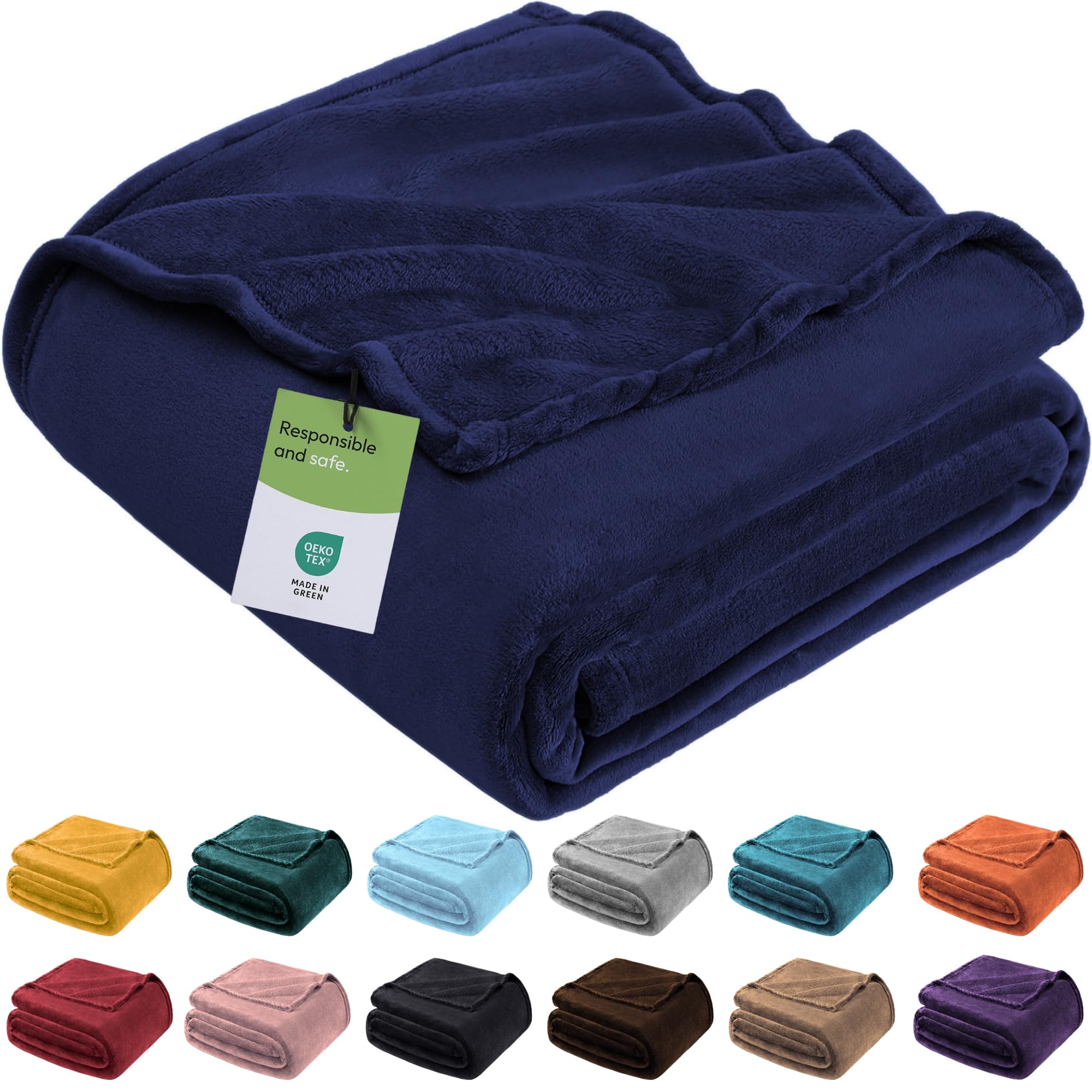 BedLooms Fleece Blanket Navy Single 130x150 cm, Throws for Sofas and Beds