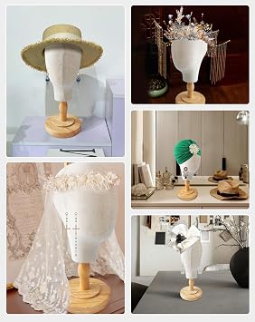 CHADWICK 21 Inch Wig Head Stand, Pinnable and Unpinnable Mannequin Head Stand,Wig Head Hat Stand with Detachable Wood Stand, Canvas Wig Stand for Displaying Wigs, Hats, Caps, Headdress