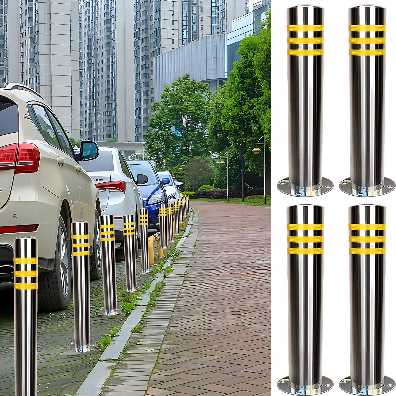 JYBNBBE Traffic Cone Construction Cone Traffic Delineator Parking Post,Barrier Post with Weighted Base,Road Parking Lot Steel Safety Pipe Bollards,H23.6in 4Pack