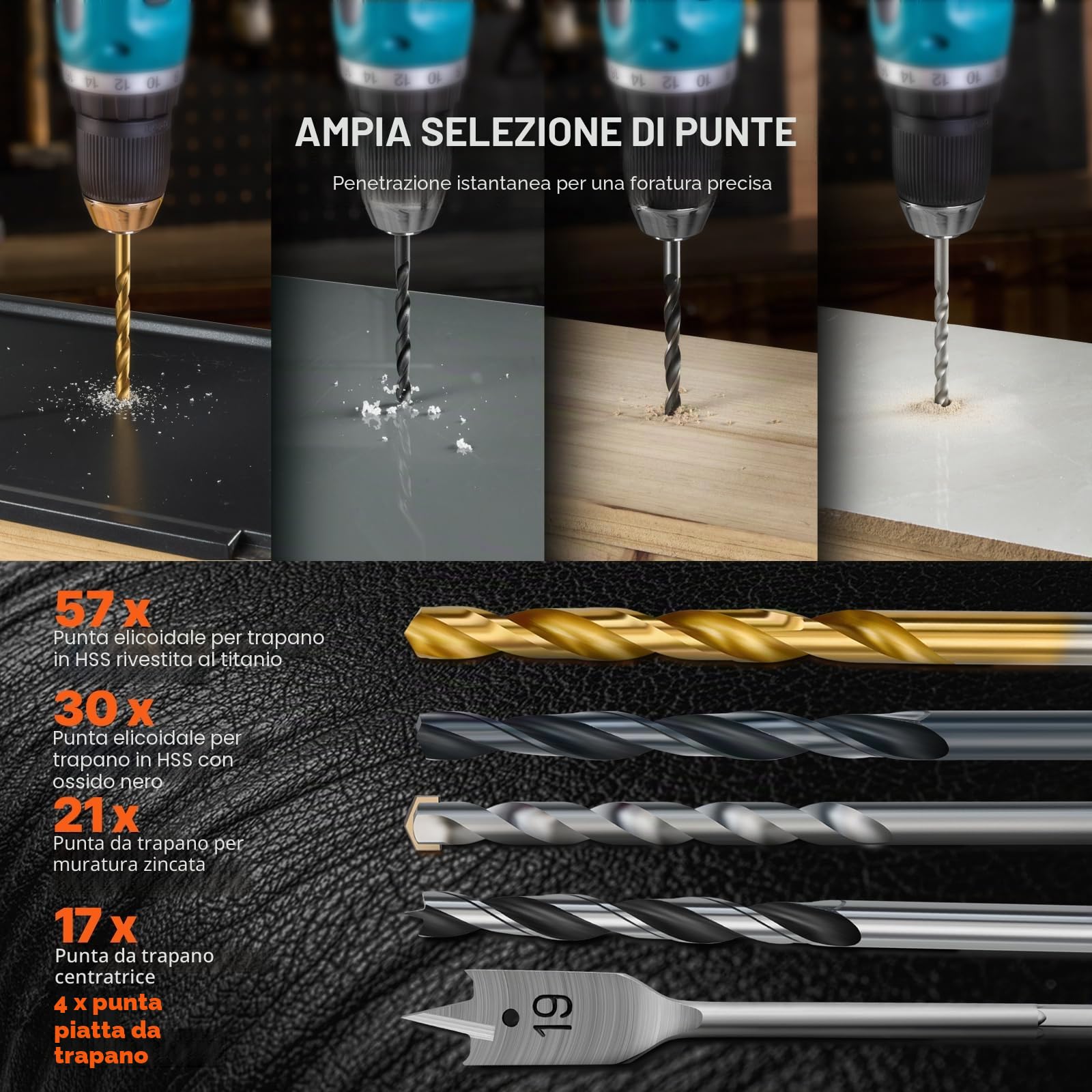 VEVOR Set di Punte da Trapano 246 Pezzi, Set di Punte da Trapano e Cacciavite, Set di Punte da Cacciavite Adatte per Foratura di Metallo, Kit Combinato Assortiti in Custodia per Trasporto Organizzata