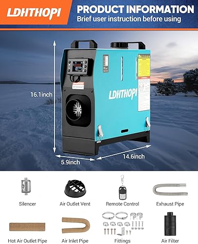 Miniatura 6 de LDHTHOPI Calentador diésel de 12 V y 8 KW, calentador de aire diésel todo en uno, calentador diésel portátil con monitor LCD y control remoto,