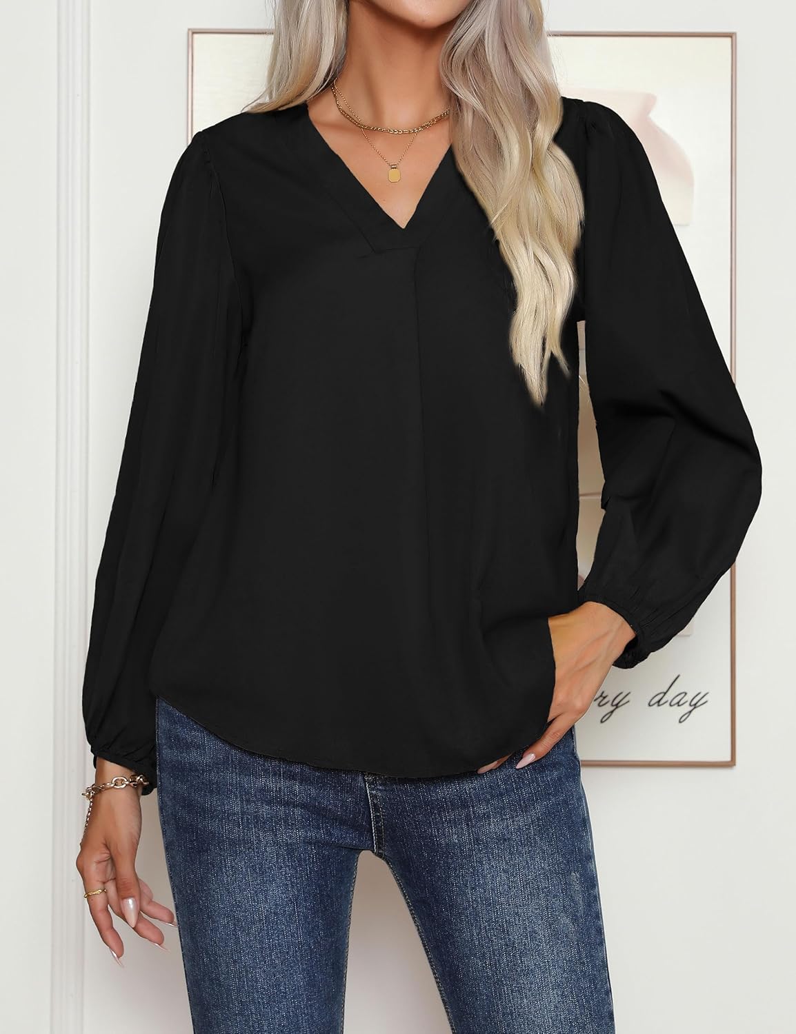 Long Sleeve Blouses for Women, Leopard Print Chiffon Tops V Neck Loose Business Shirts Casual Work Tunic - Image 3