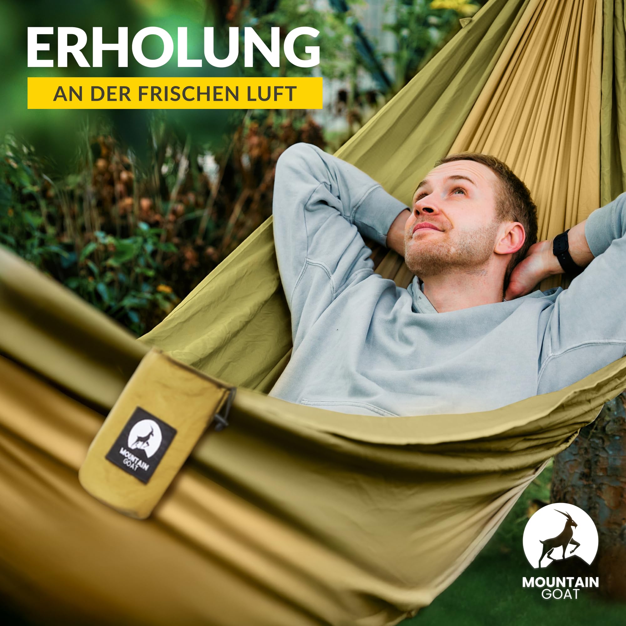 MOUNTAIN GOAT Hängematte Outdoor für 2 Personen, 300 × 200 cm, Doppelhängematte mit Befestigungs-Set, Nylon Camping Reisehängematte, 200 kg Belastung, Grün