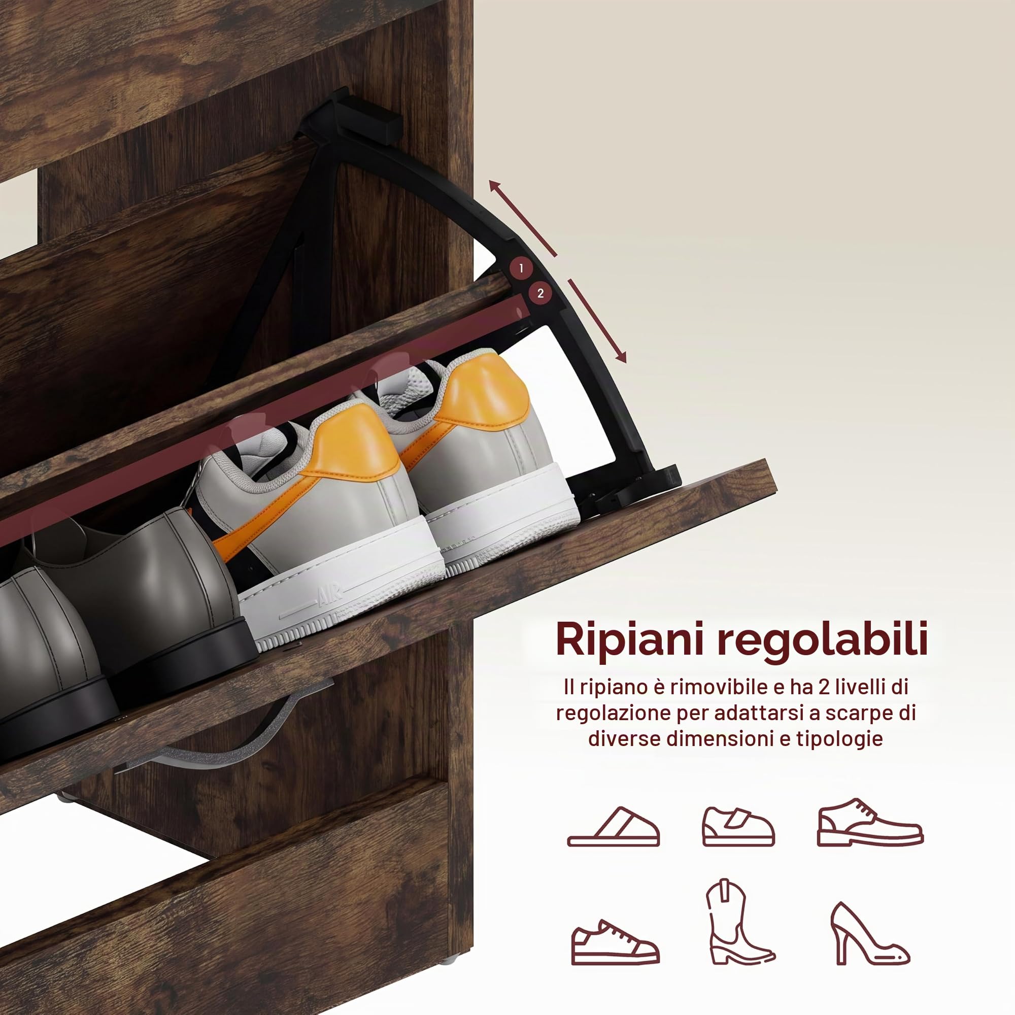 Vida Designs Scarpiera con 3 cassetti, in legno scuro