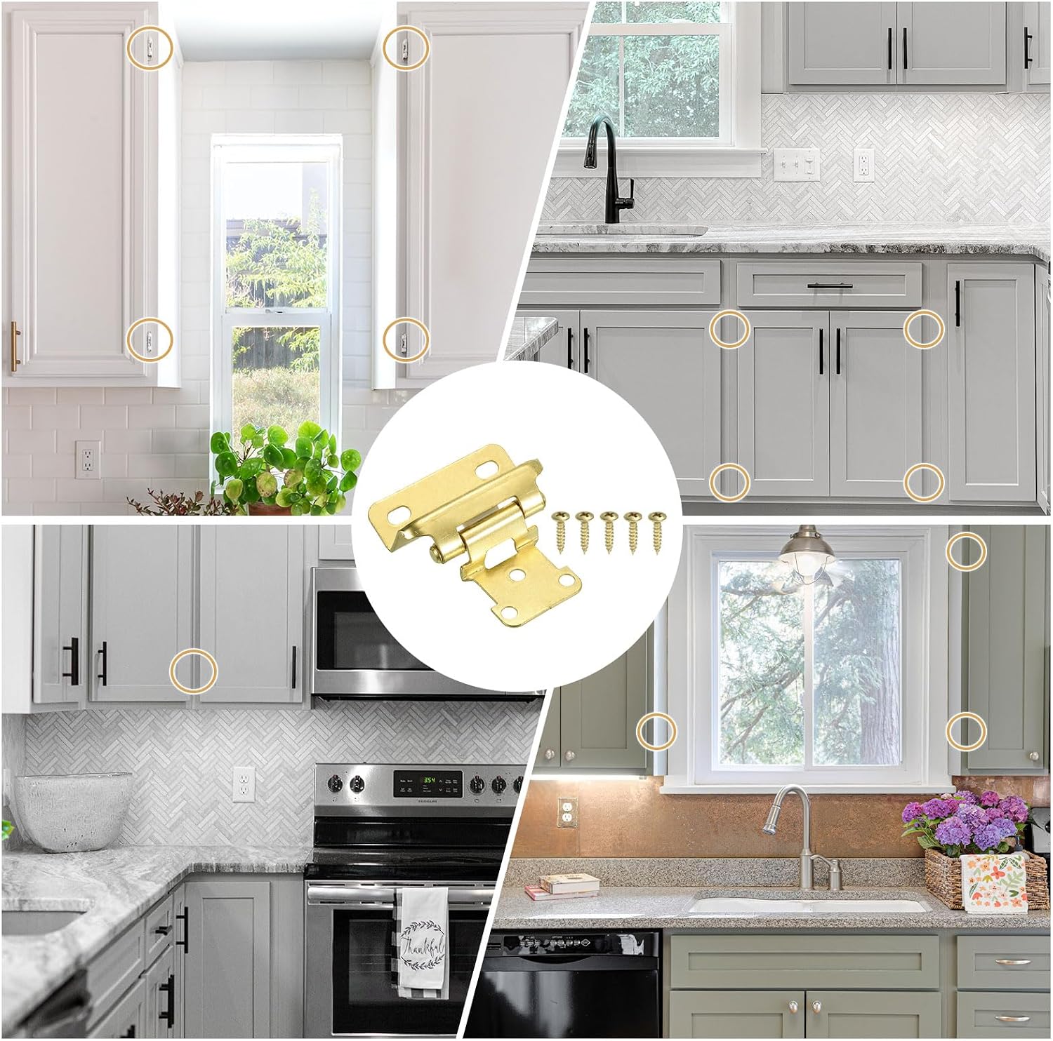 uxcell 10 Pack Self Closing Cabinet Hinges, 1/2" Overlay Cabinet Door Hinges Semi-Concealed Kitchen for Flush Mount Kitchen Door, Gold
