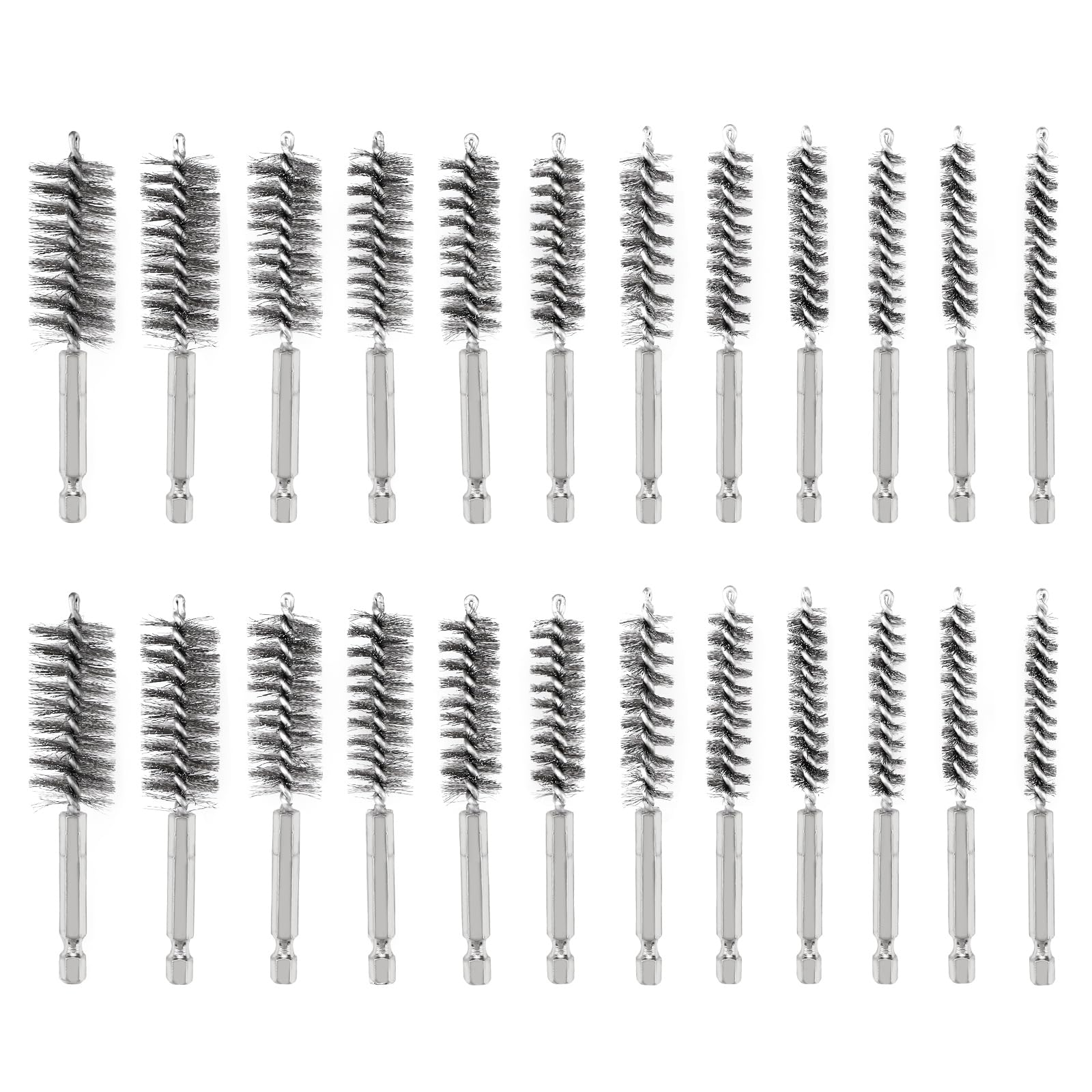 24 Stück 12-Größe Edelstahl Bohrbürste Set, 4 Zoll Länge mit 1/4 Zoll Hex Shank - Mehrzweckbohrer Reinigungsbürste Passt Bohrer, Schlagtrieber & Schleifmaschinen (8/9/10/11/12/13/14/15/17/19/20/22mm)
