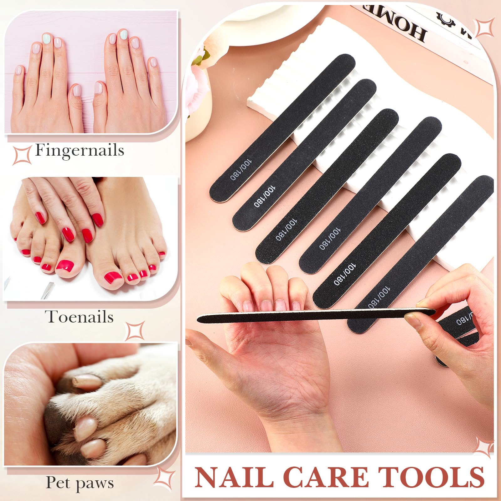 Lasnten 200 limas de uñas de grano 100/180 profesionales de doble cara, reutilizables, herramienta de manicura y pedicura, lima pulidora de uñas de grano alto, lima de uñas de madera a granel para