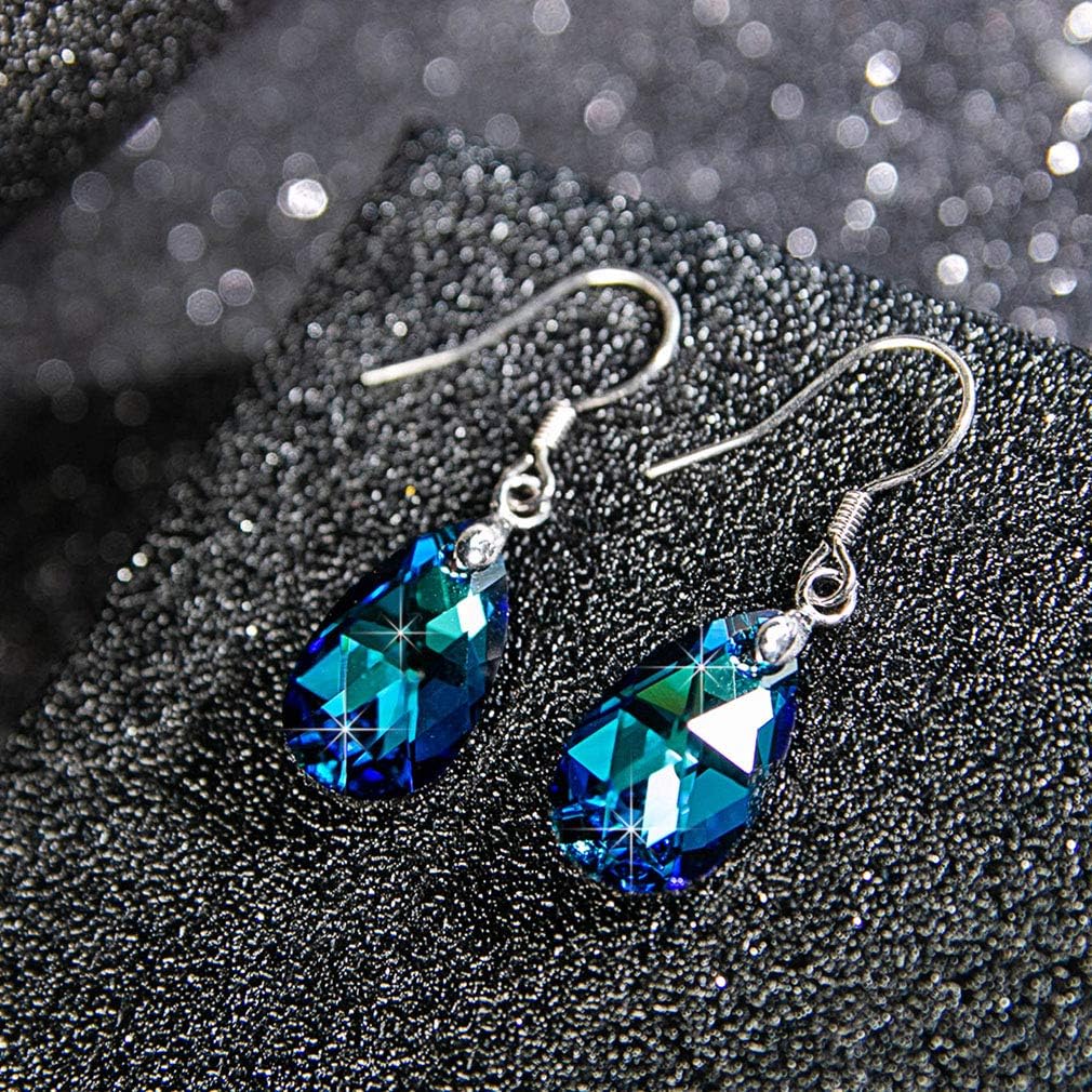 Teardrop Austrian Crystal Drop Dangle Earrings for Women 925 Sterling Silver Hook Hypoallergenic Jewelry - Image 3