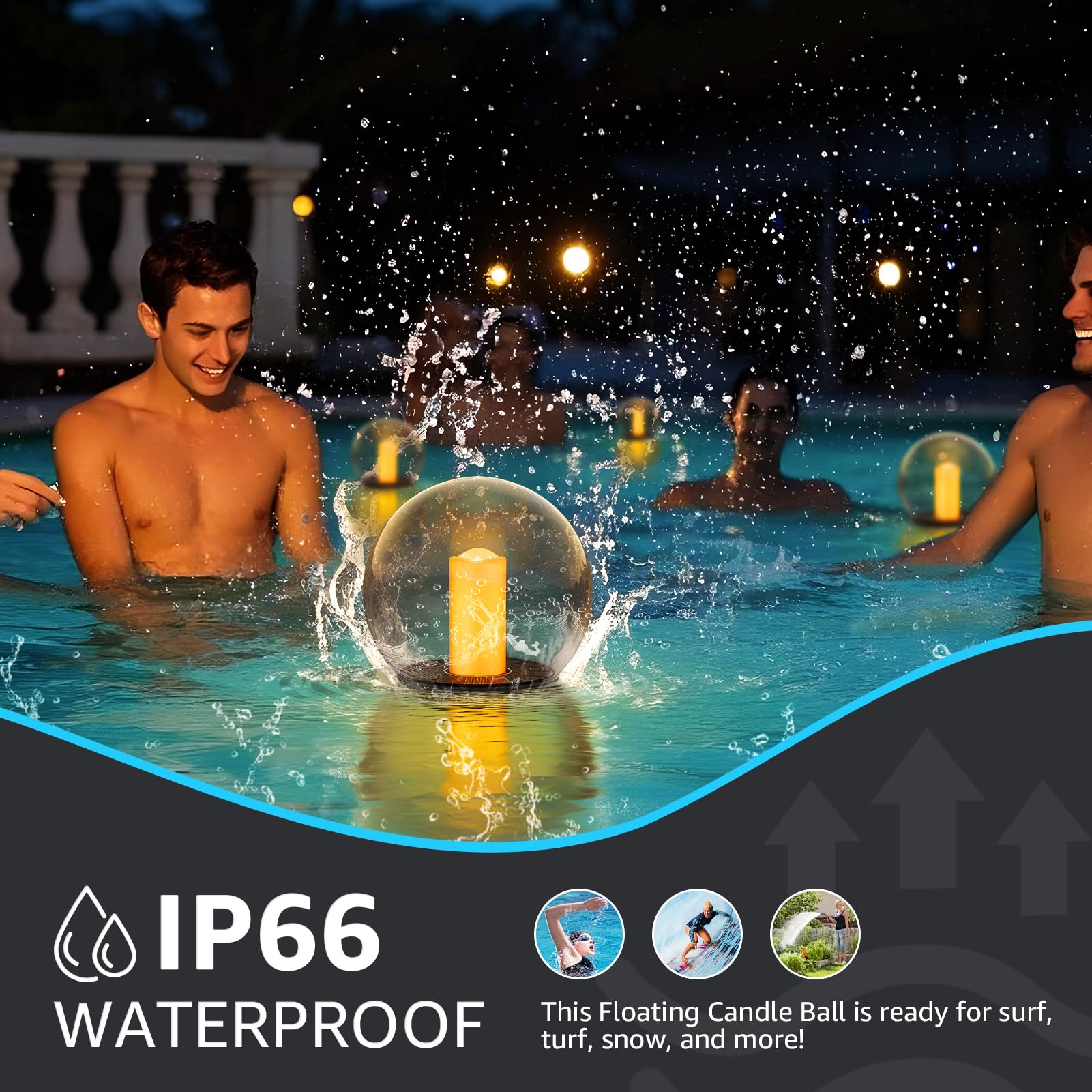 Luces solares flotantes para piscina, con energía solar, velas flotantes, luces de llama parpadeante, para exteriores, impermeables, IP66, para estanque, jardín, fiesta, piscina, decoración, paquete