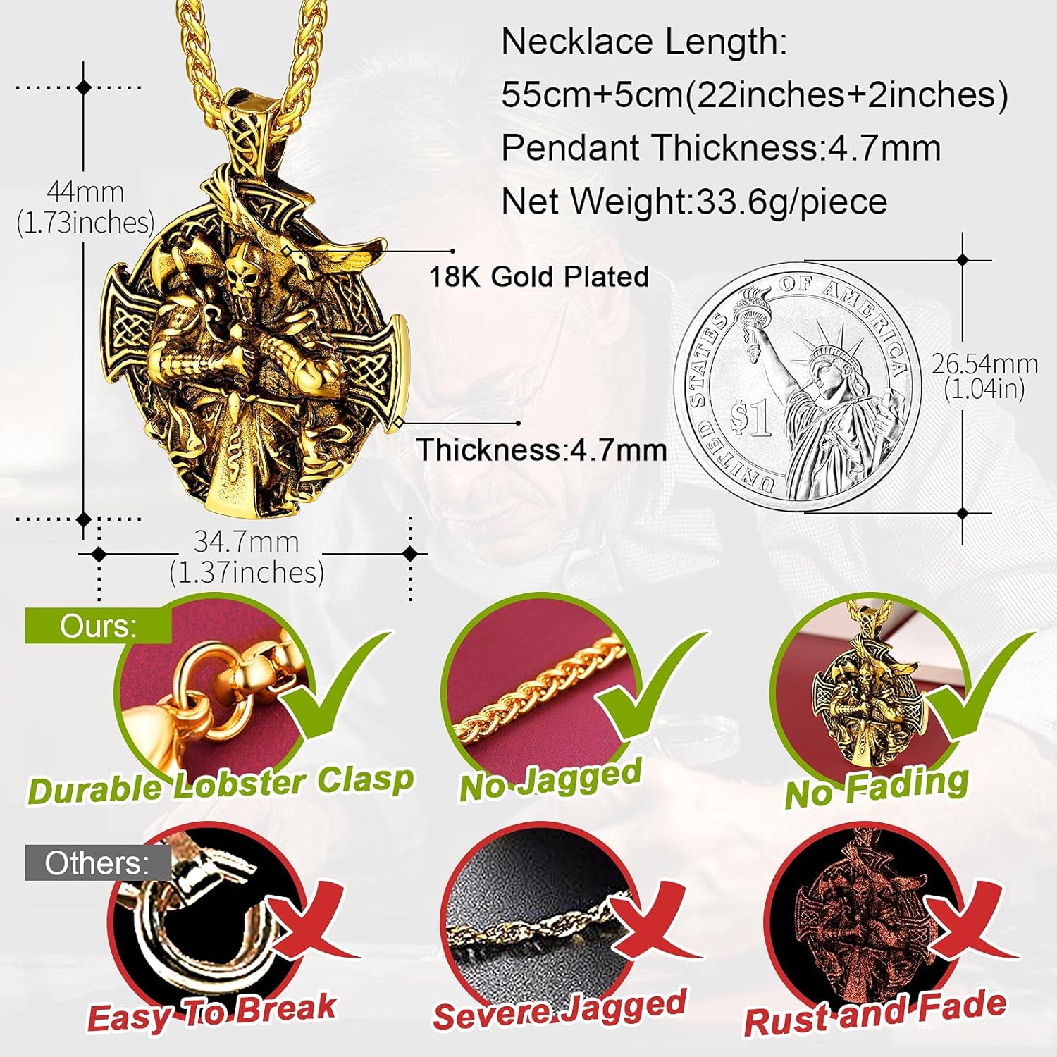 FaithHeart Viking Necklace for Men, Silver/Black/Gold Stainless Steel Nordic Viking Amulet Pendant Necklaces Norse Mythology Talisman Jewelry Gifts for Men